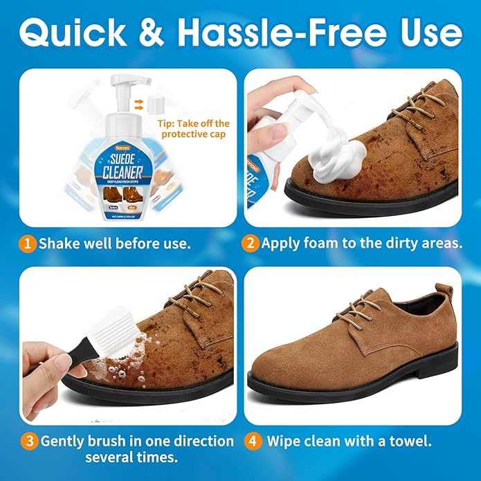 Suede & Nubuck Shoe Cleaner Kit - Professional No-Rinse Foam with Brush & Microfiber Towel | Restores Sneakers, Boots & Leather Footwear