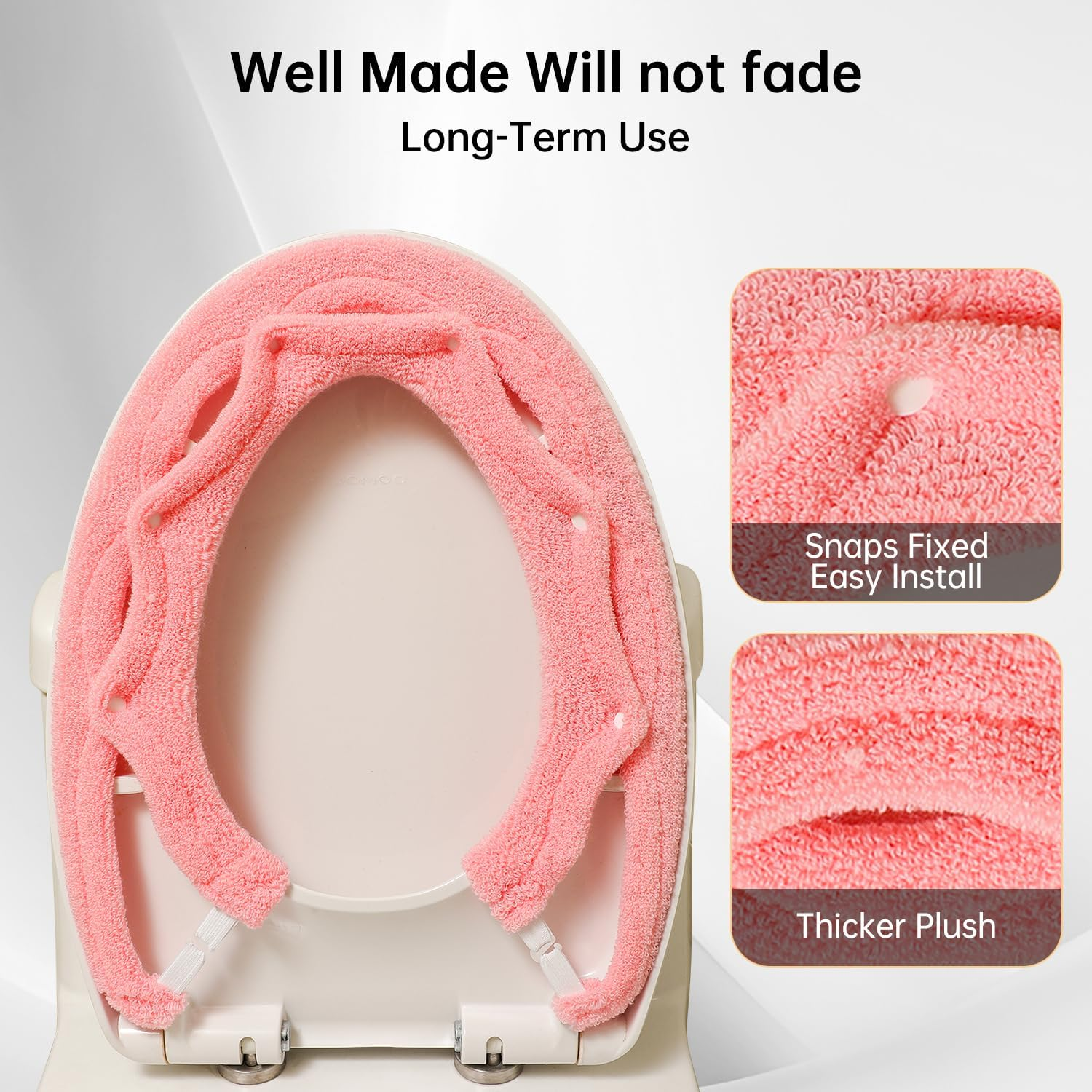 Soft Toilet Seat Cover - Thickened Washable Bathroom Seat Cushion with Snaps | Warm Stretchable Fiber Cloth for Standard Toilets