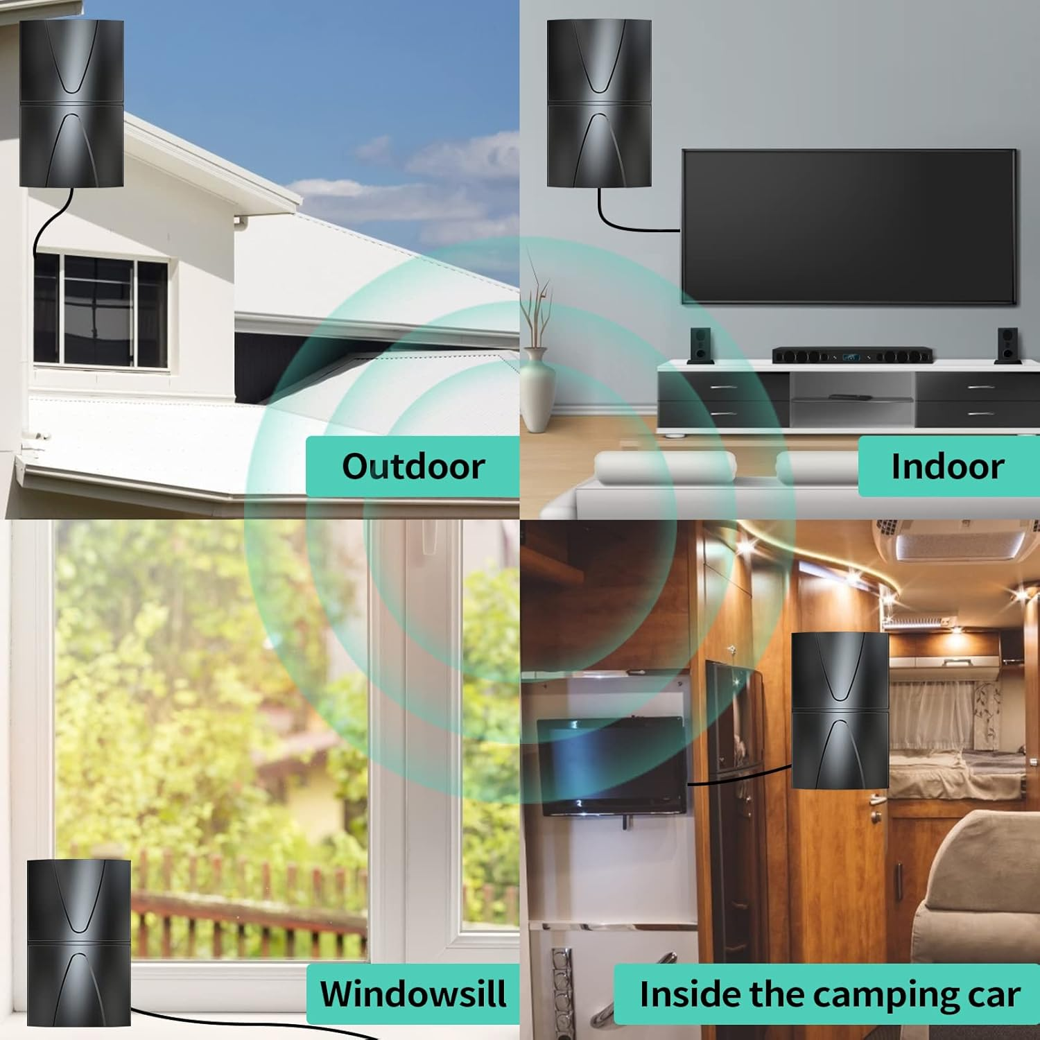 2025 Strongest TV Antenna 1600 Miles Range - 360° Indoor/Outdoor Digital HDTV Antenna for Smart TV & All Older TVs | Amplified Coax Cable