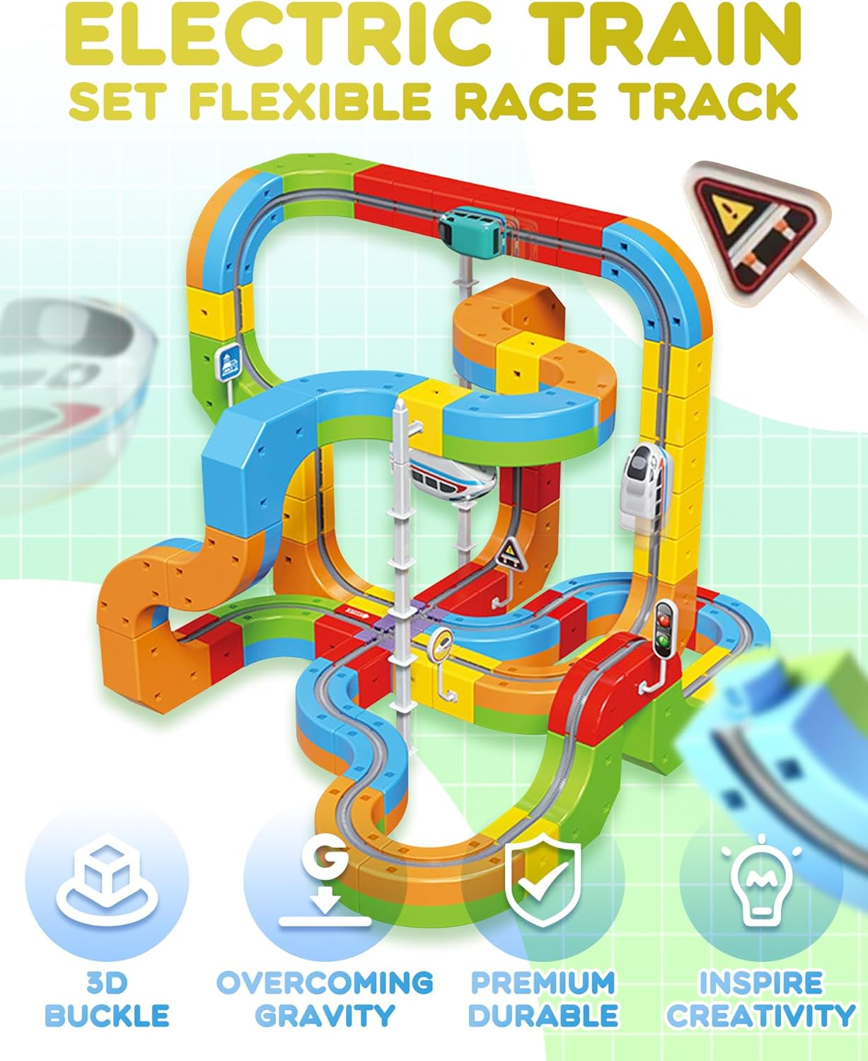 Electric Train Set with Flexible Race Track  - Gravity-Defying 3D Layouts Motorized Car - STEM Learning Toy for Kids Ages 6+