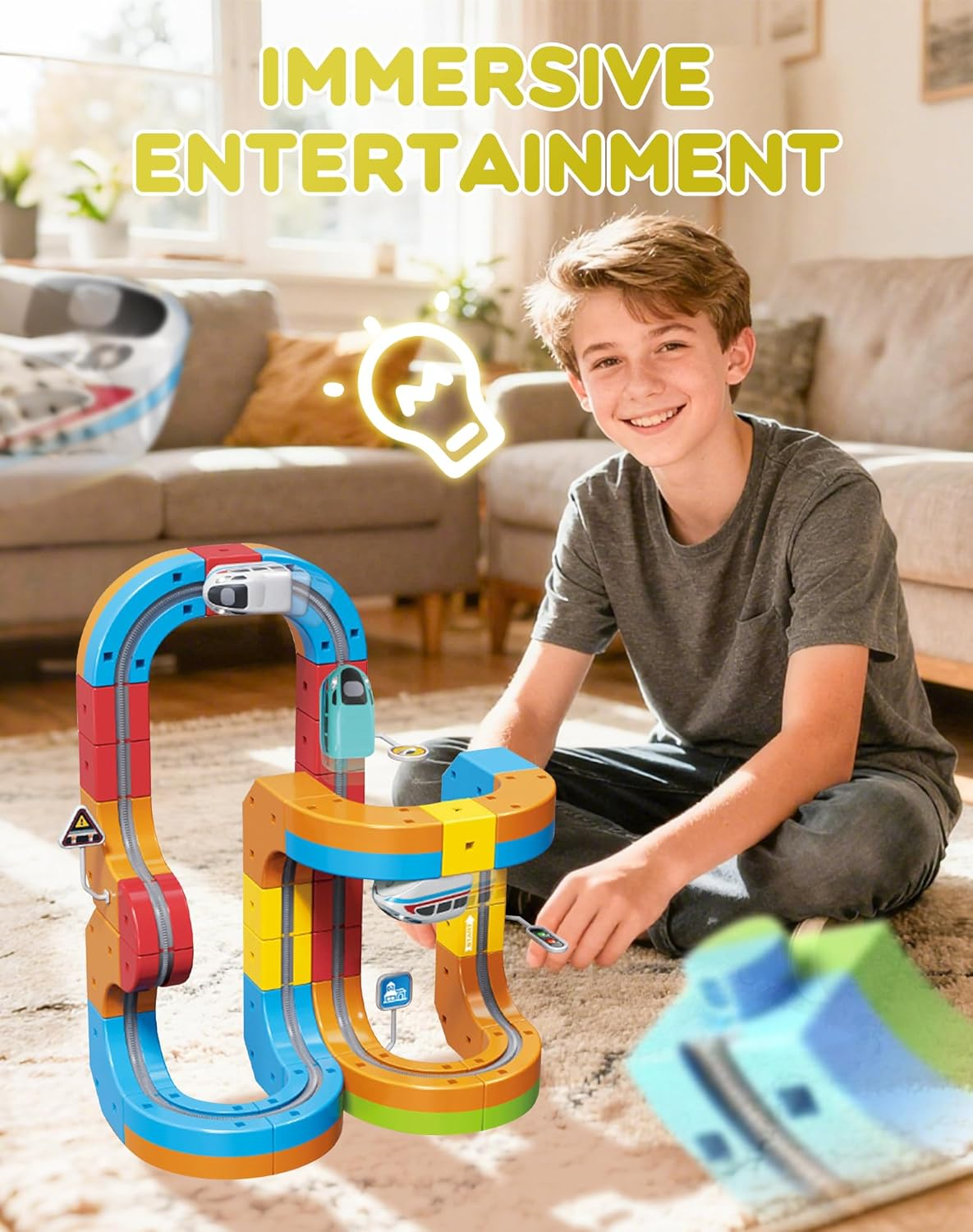 Electric Train Set with Flexible Race Track  - Gravity-Defying 3D Layouts Motorized Car - STEM Learning Toy for Kids Ages 6+