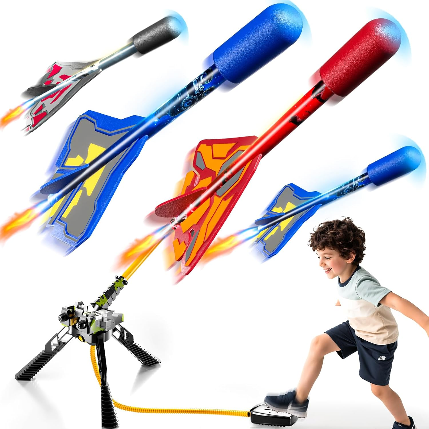 Rocket Launcher for Kids with 4 LED Airplane Rockets - Outdoor Toy Tank Launcher for Toddlers Ages 2-8 - Birthday Gift for Boys Girls