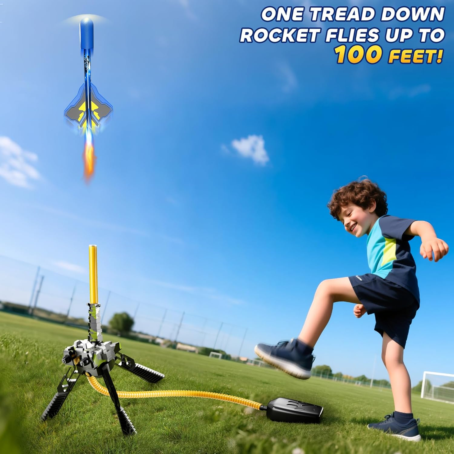 Rocket Launcher for Kids with 4 LED Airplane Rockets - Outdoor Toy Tank Launcher for Toddlers Ages 2-8 - Birthday Gift for Boys Girls