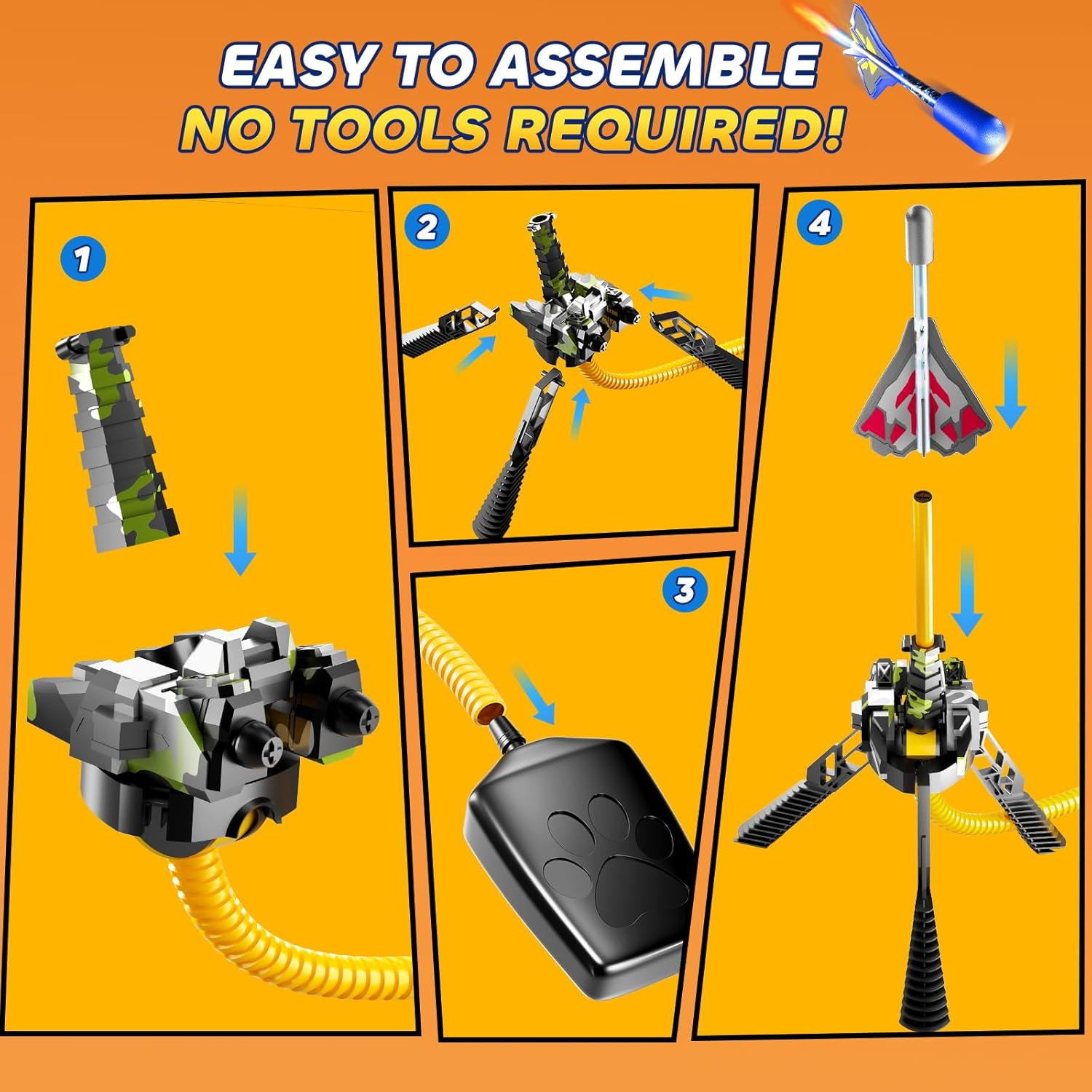 Rocket Launcher for Kids with 4 LED Airplane Rockets - Outdoor Toy Tank Launcher for Toddlers Ages 2-8 - Birthday Gift for Boys Girls