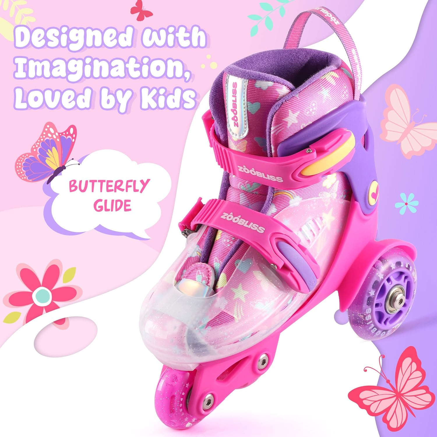 Kids Roller Skates for Beginners - Tri-Wheel Toddler Skates with Light-Up Wheels & 4 Adjustable Sizes for Ages 3-7