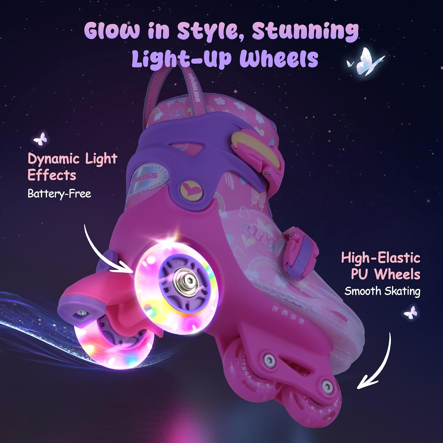 Kids Roller Skates for Beginners - Tri-Wheel Toddler Skates with Light-Up Wheels & 4 Adjustable Sizes for Ages 3-7