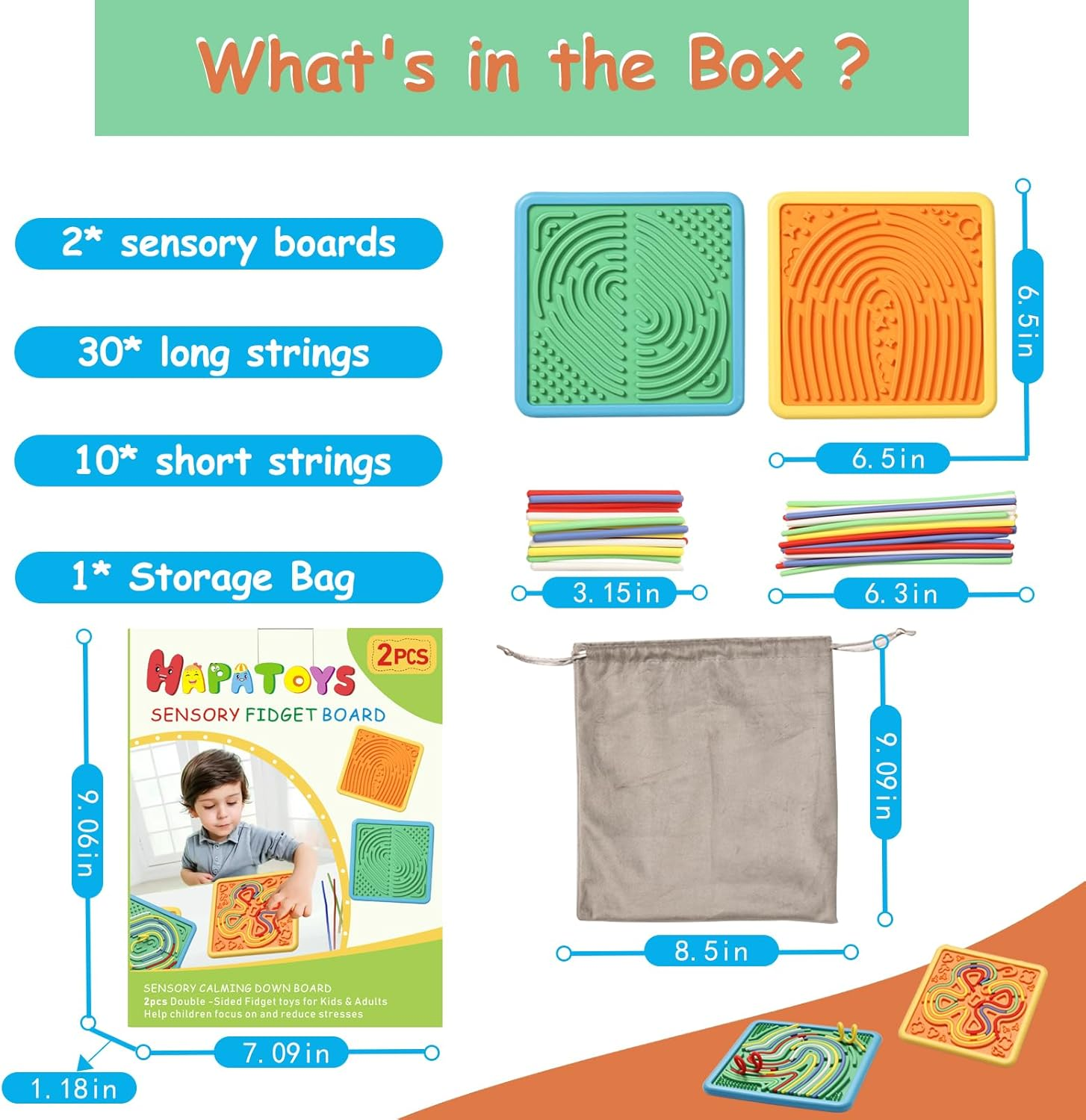 Sensory Activity Board for Kids & Adults - Double-Sided Fidget Board with 40 Strings for Stress Relief & ADHD