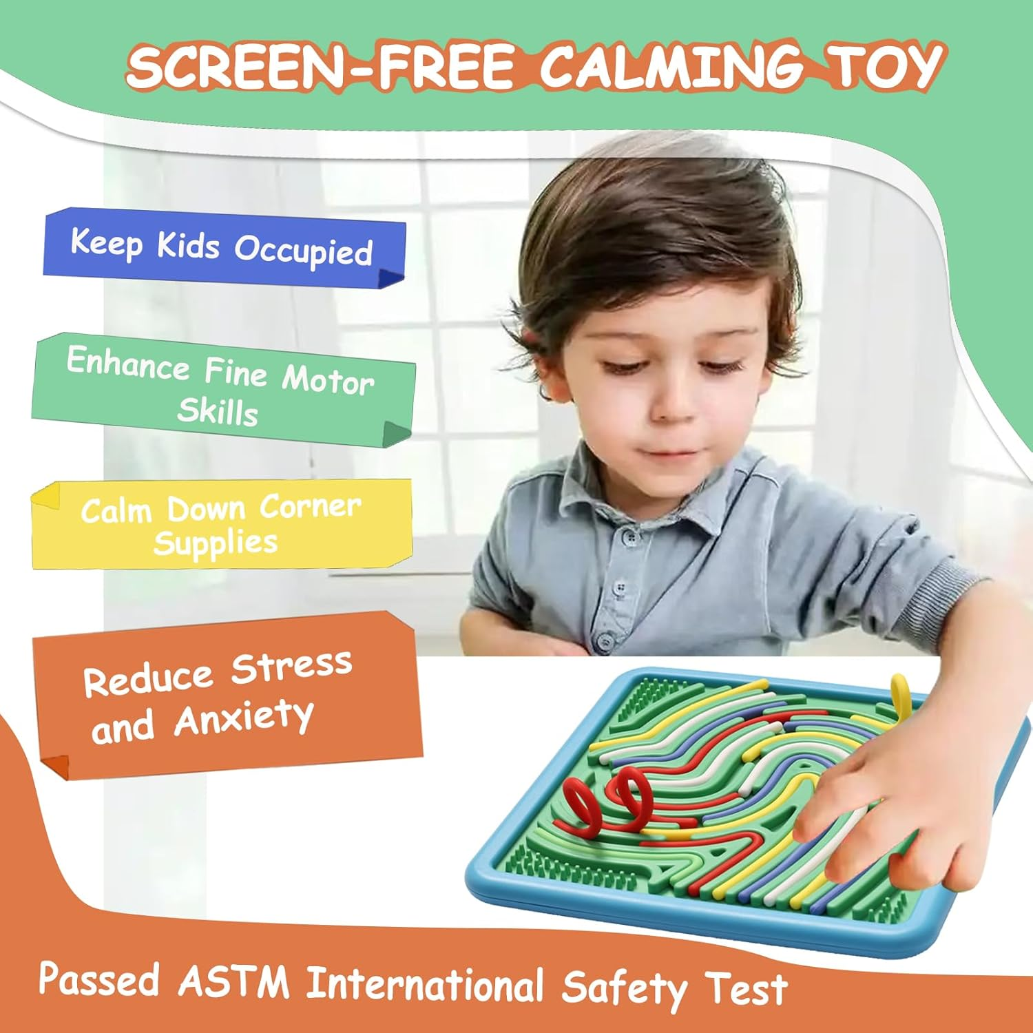 Sensory Activity Board for Kids & Adults - Double-Sided Fidget Board with 40 Strings for Stress Relief & ADHD