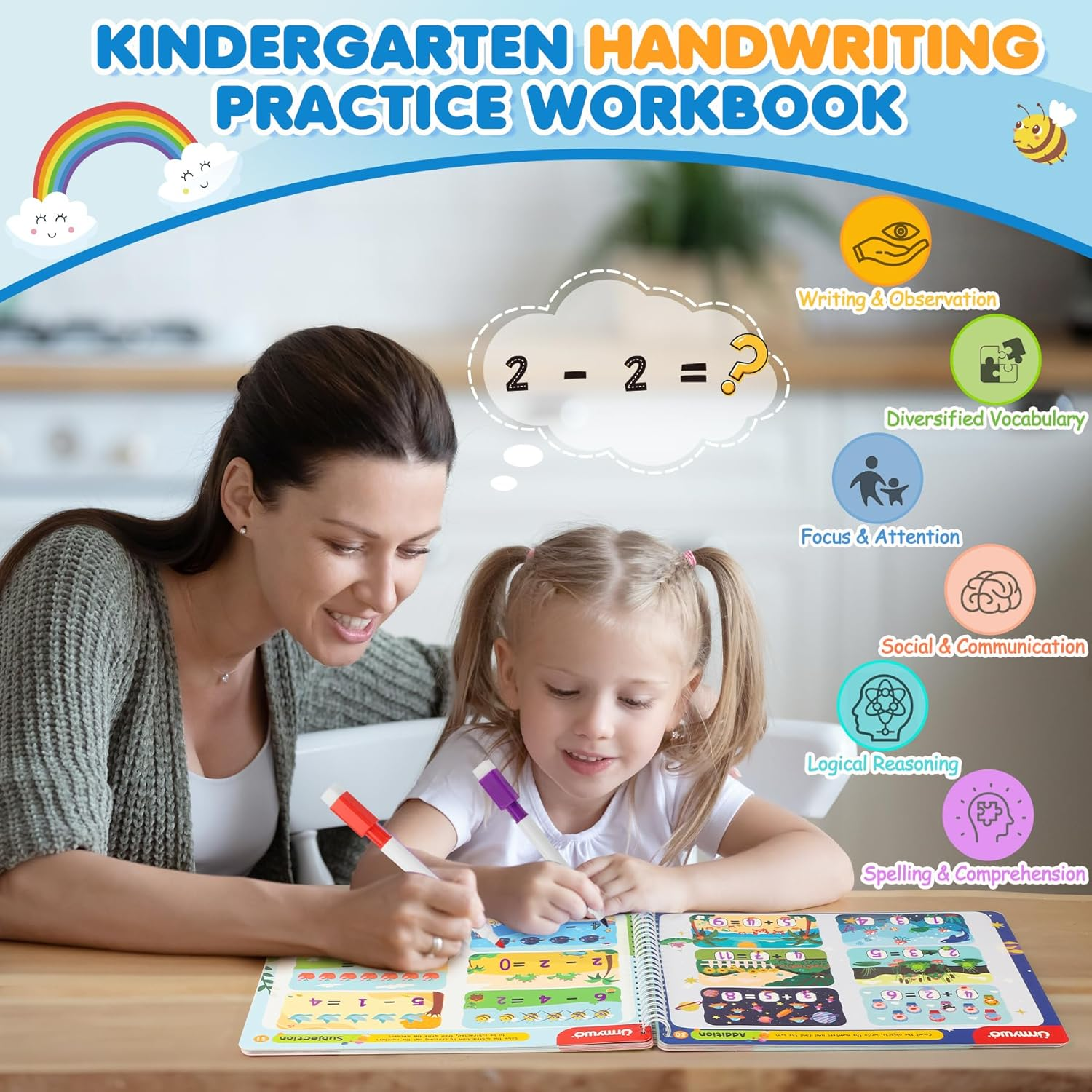 Preschool Learning Activities Workbooks - Montessori Alphabet & Handwriting Practice for Ages 2-5