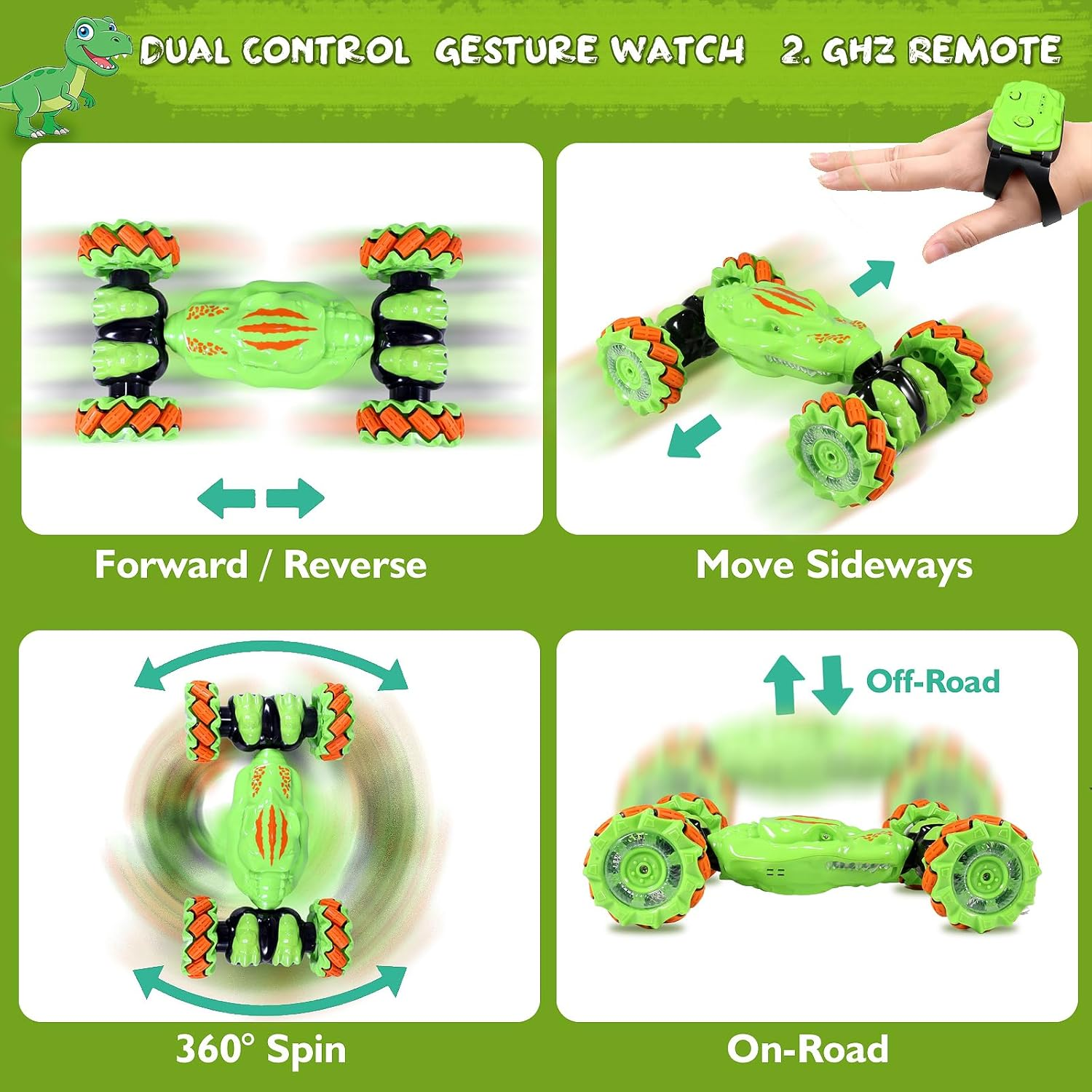 Gesture Sensing RC Stunt Car - 360° Rotating Remote Control Car for Kids Ages 6-14 with Hand Control & LED Lights