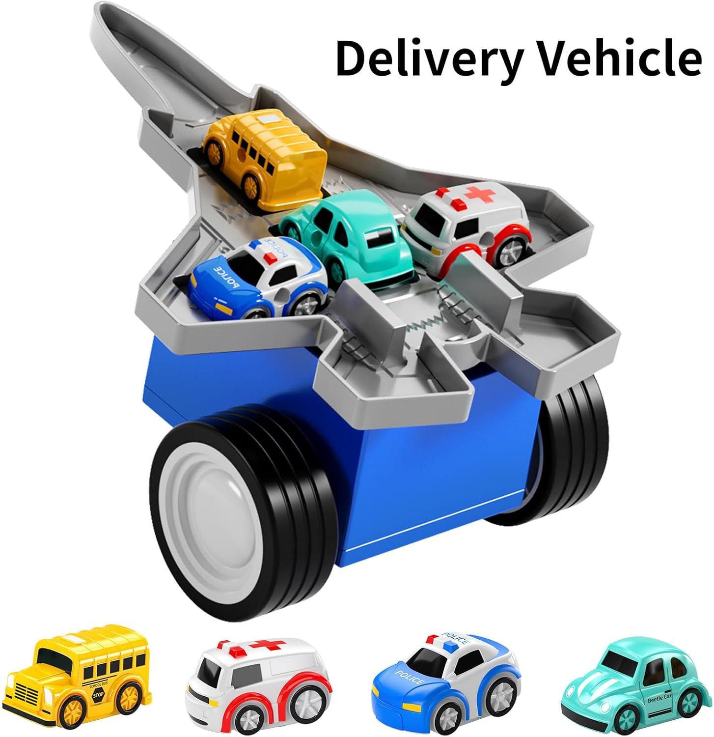 Kids Airplane Car Toys Race Tracks - Transport Airplane Adventures Playset with 8 City Cars & Garage Parking Lot Playmat for Boys & Girls Ages 2-6