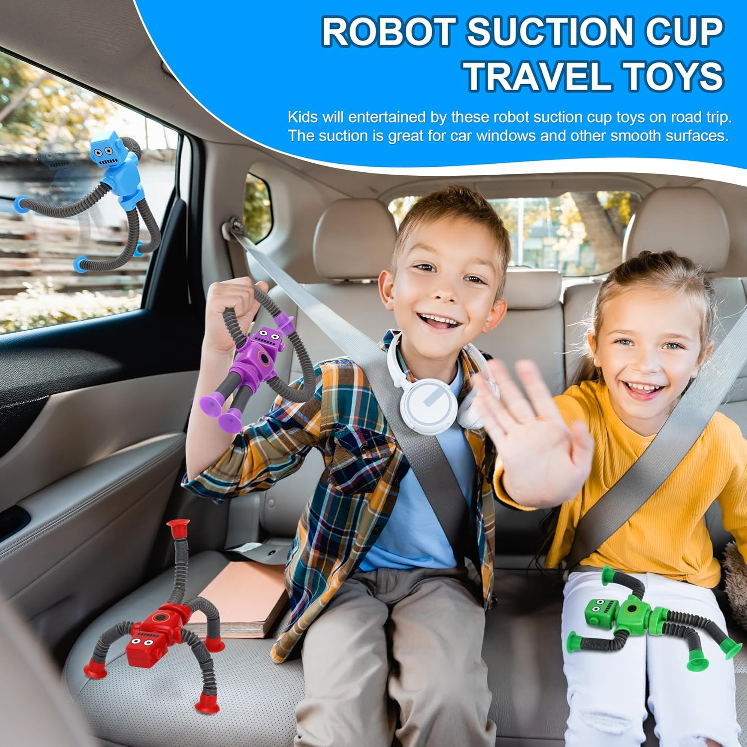 Robot Pop Tubes Fidget Toys - 6 Pack Sensory Stretchy Tubes for Kids Ages 3+ | Autism Stress Relief & Travel Toys