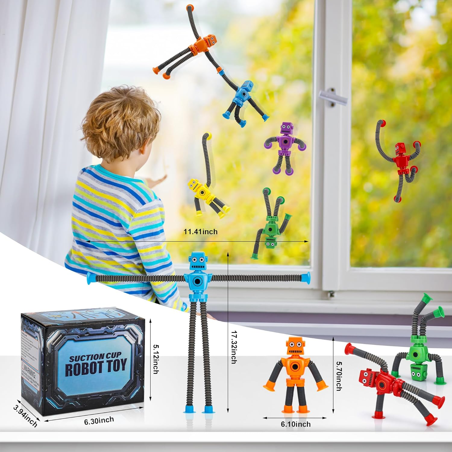 Robot Pop Tubes Fidget Toys - 6 Pack Sensory Stretchy Tubes for Kids Ages 3+ | Autism Stress Relief & Travel Toys