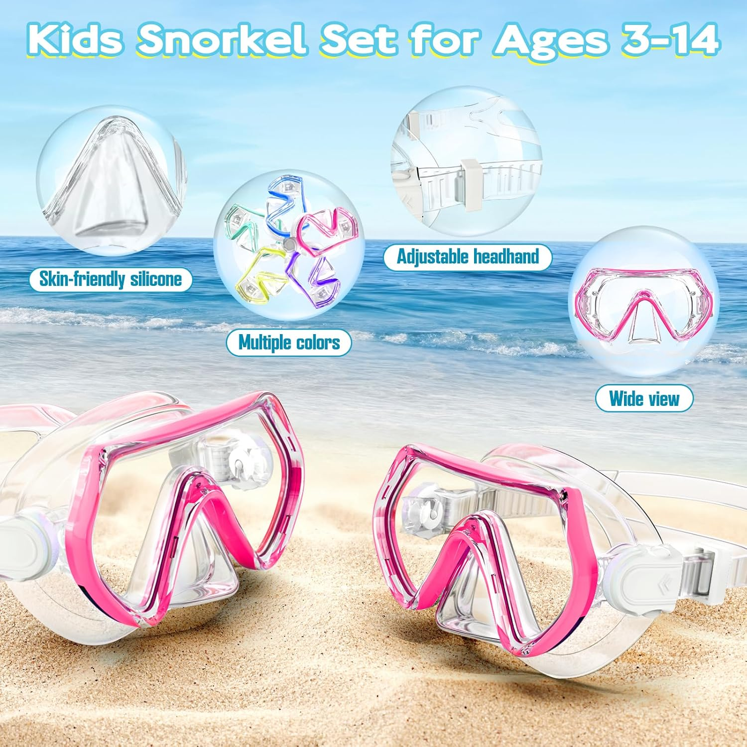 Kids Snorkel Set Ages 3-14 - Anti-Fog Diving Mask & Dry Top Snorkel Combo | Unisex Swimming Goggles for Beach & Pool