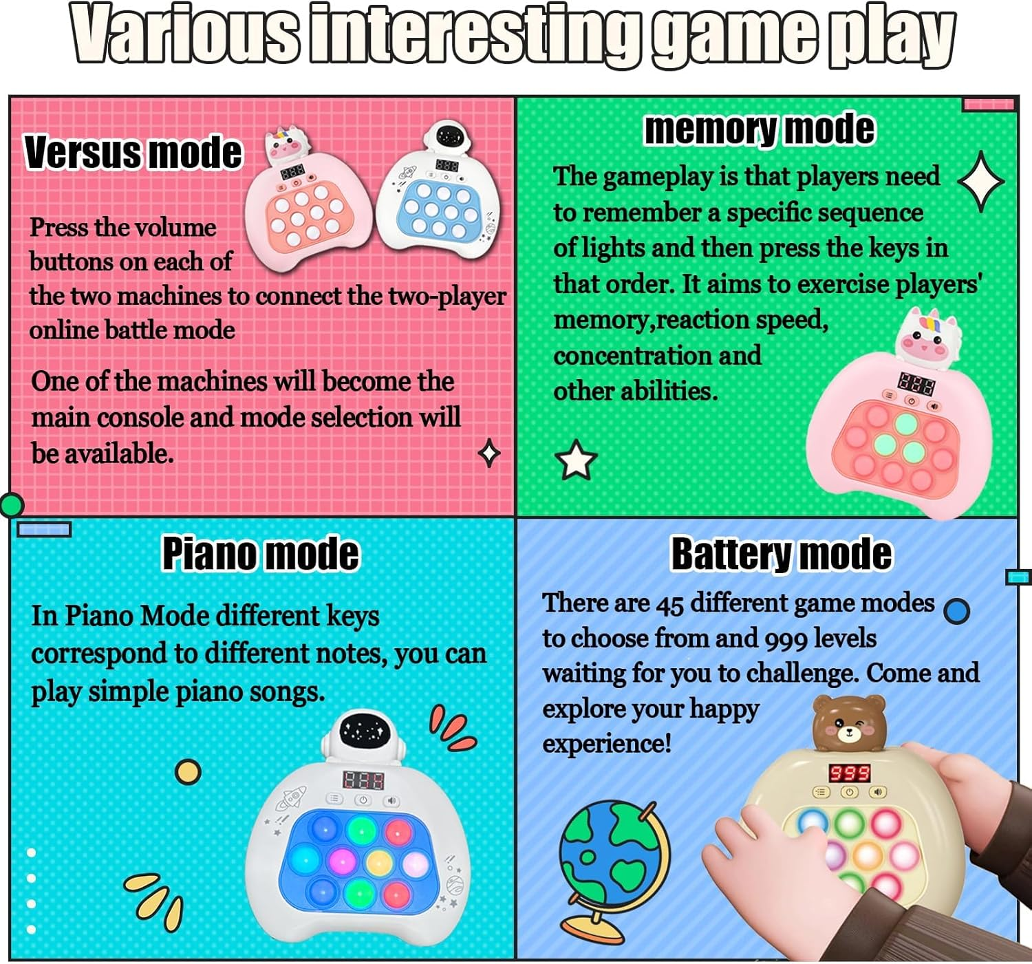 Fast Push Pop Fidget Toy - Handheld LED Puzzle Game for Kids Ages 3-12 | Multiplayer Sensory Battle Game for Boys & Girls