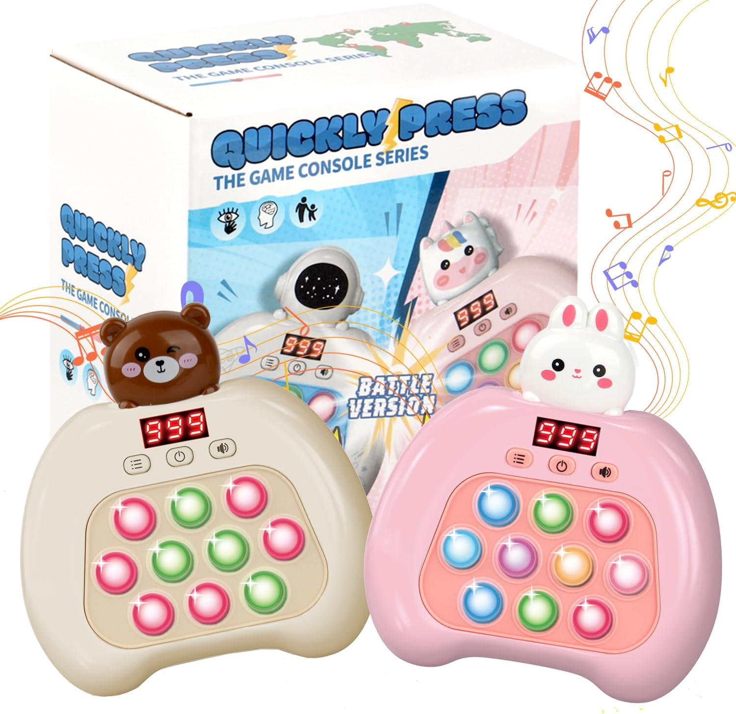 Fast Push Pop Fidget Toy - Handheld LED Puzzle Game for Kids Ages 3-12 | Multiplayer Sensory Battle Game for Boys & Girls