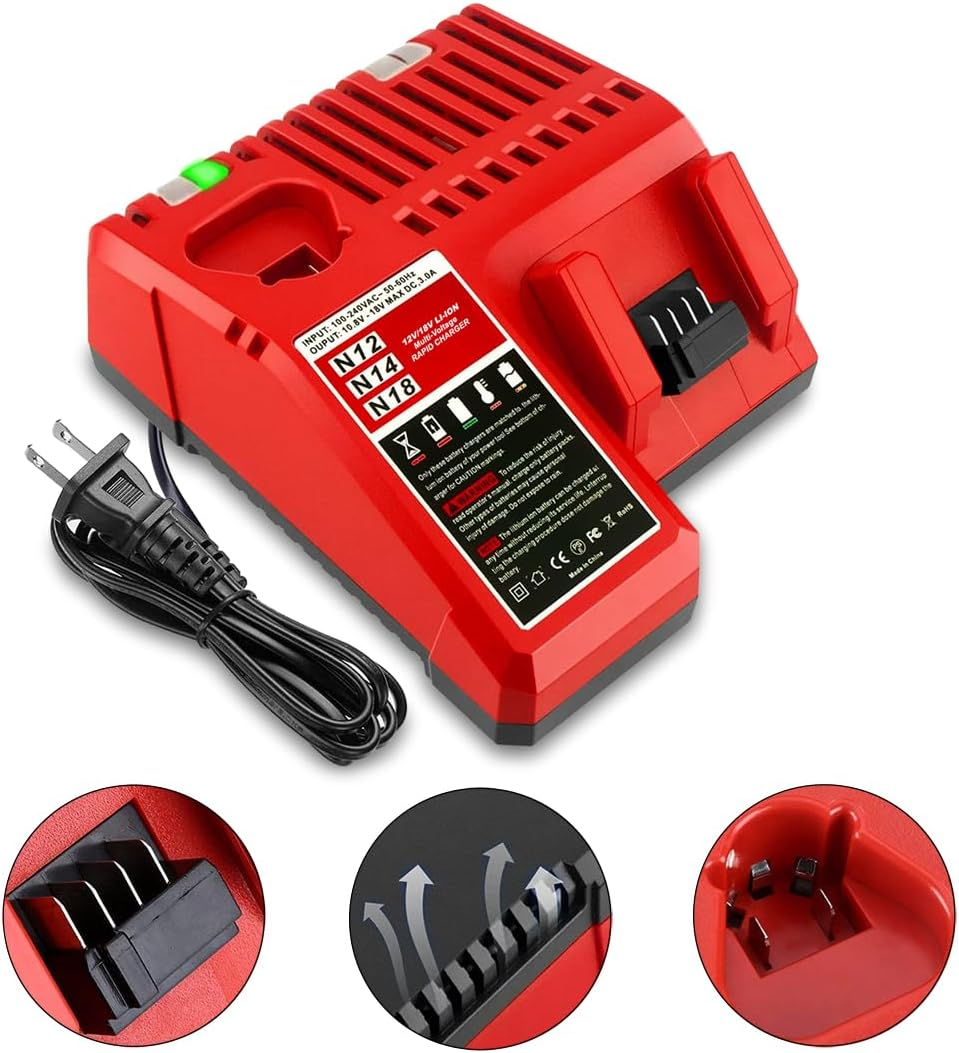 Lizone M12 & M18 Multi-Voltage Battery Charger for Milwaukee 48-59-1812 - Rapid Charger for 12V & 18V Lithium-Ion Batteries