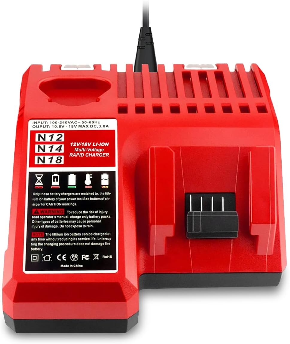 Lizone M12 & M18 Multi-Voltage Battery Charger for Milwaukee 48-59-1812 - Rapid Charger for 12V & 18V Lithium-Ion Batteries
