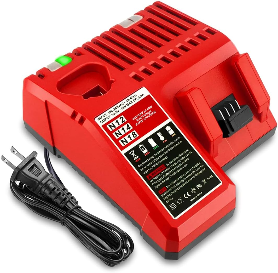 Lizone M12 & M18 Multi-Voltage Battery Charger for Milwaukee 48-59-1812 - Rapid Charger for 12V & 18V Lithium-Ion Batteries