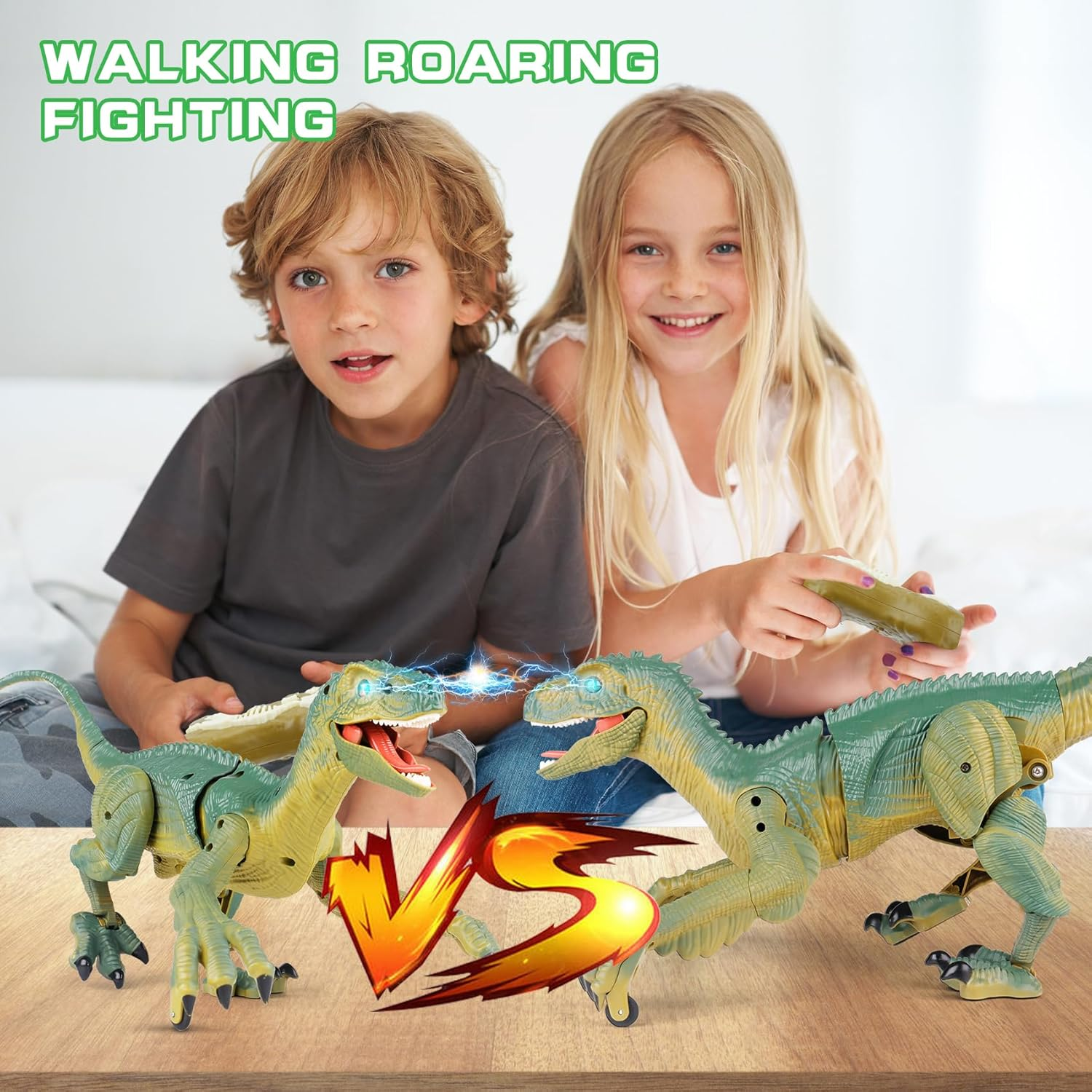 Remote Control Dinosaur Toy for Kids Ages 3-12 - Build & Walk Velociraptor with LED Lights & Sound Effects | STEM Building Gift