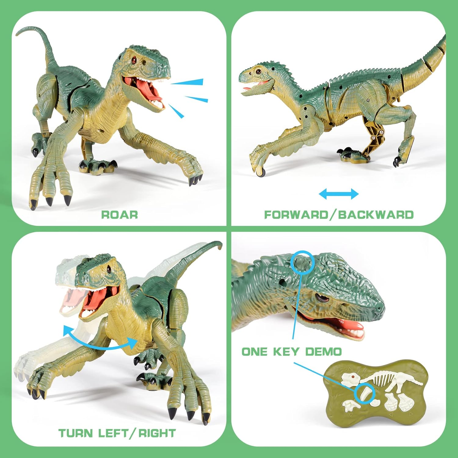 Remote Control Dinosaur Toy for Kids Ages 3-12 - Build & Walk Velociraptor with LED Lights & Sound Effects | STEM Building Gift
