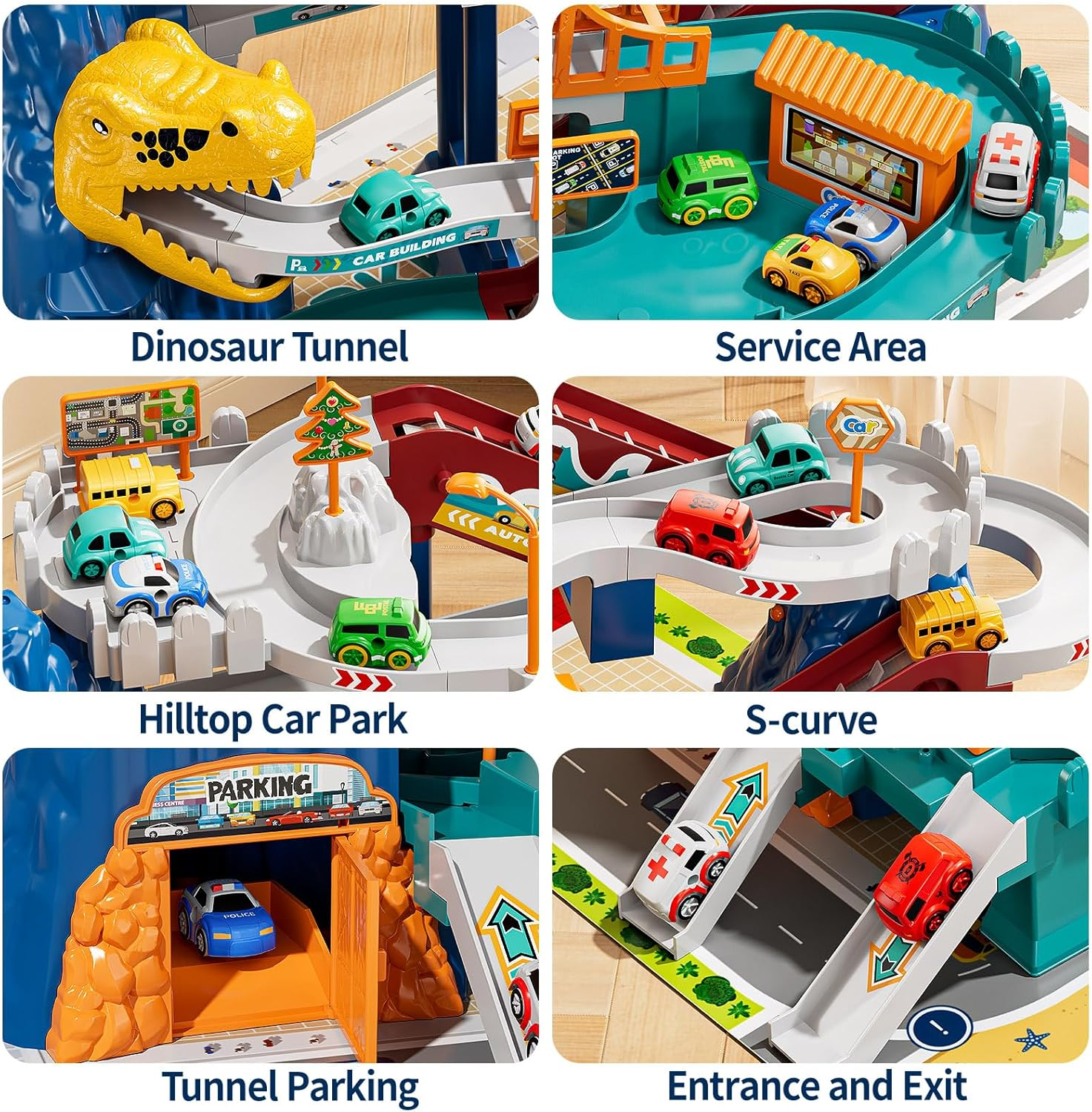 Dinosaur Race Track Playset for Kids Ages 3-8 - Climbing Hills Car Track with 10 Mini Racer Cars | Boys & Girls Ramp Track Toy