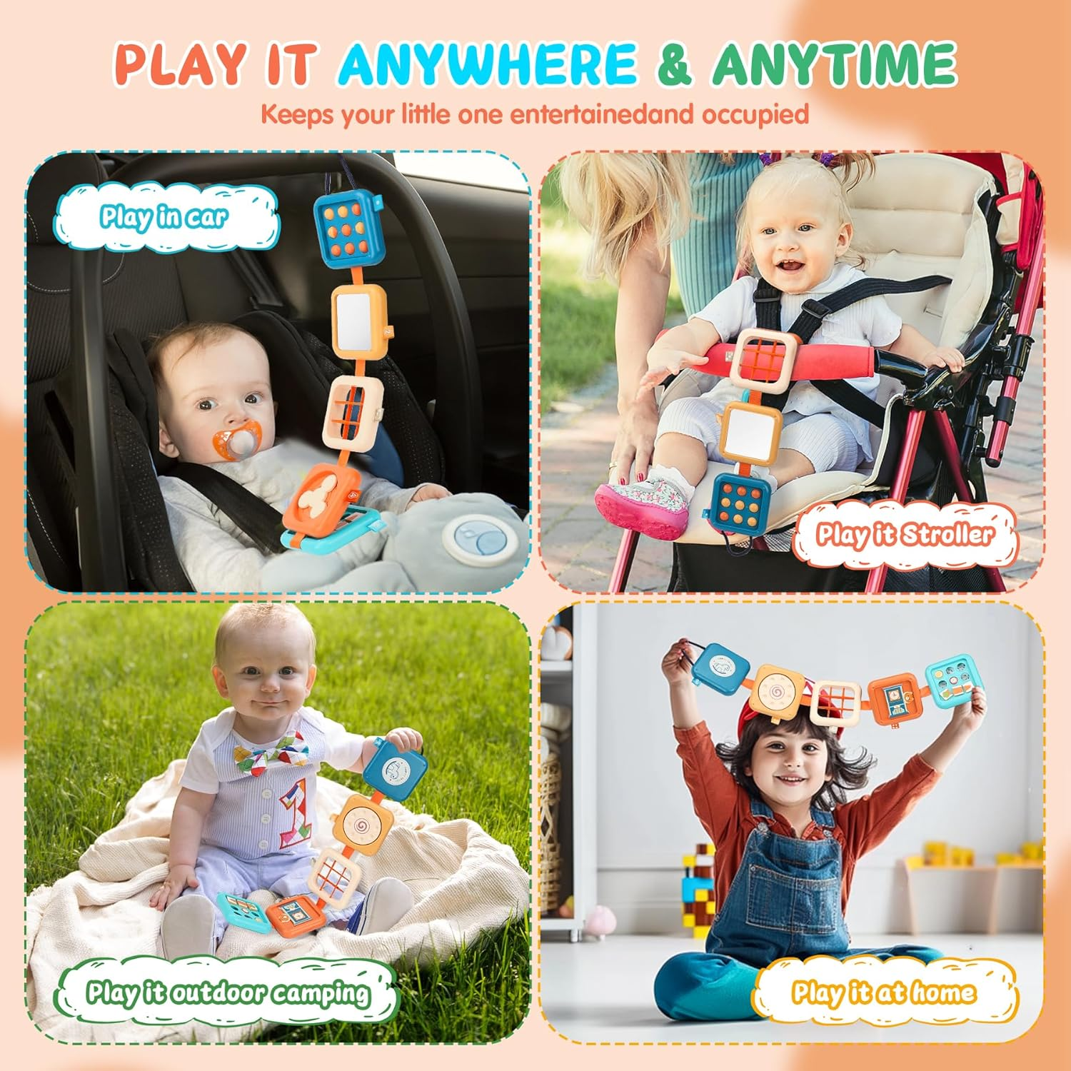 Montessori Busy Board for Toddlers Ages 1-3 - Travel Activity Cube with Zippers, Buttons & Latches | Sensory Learning Toy Gift