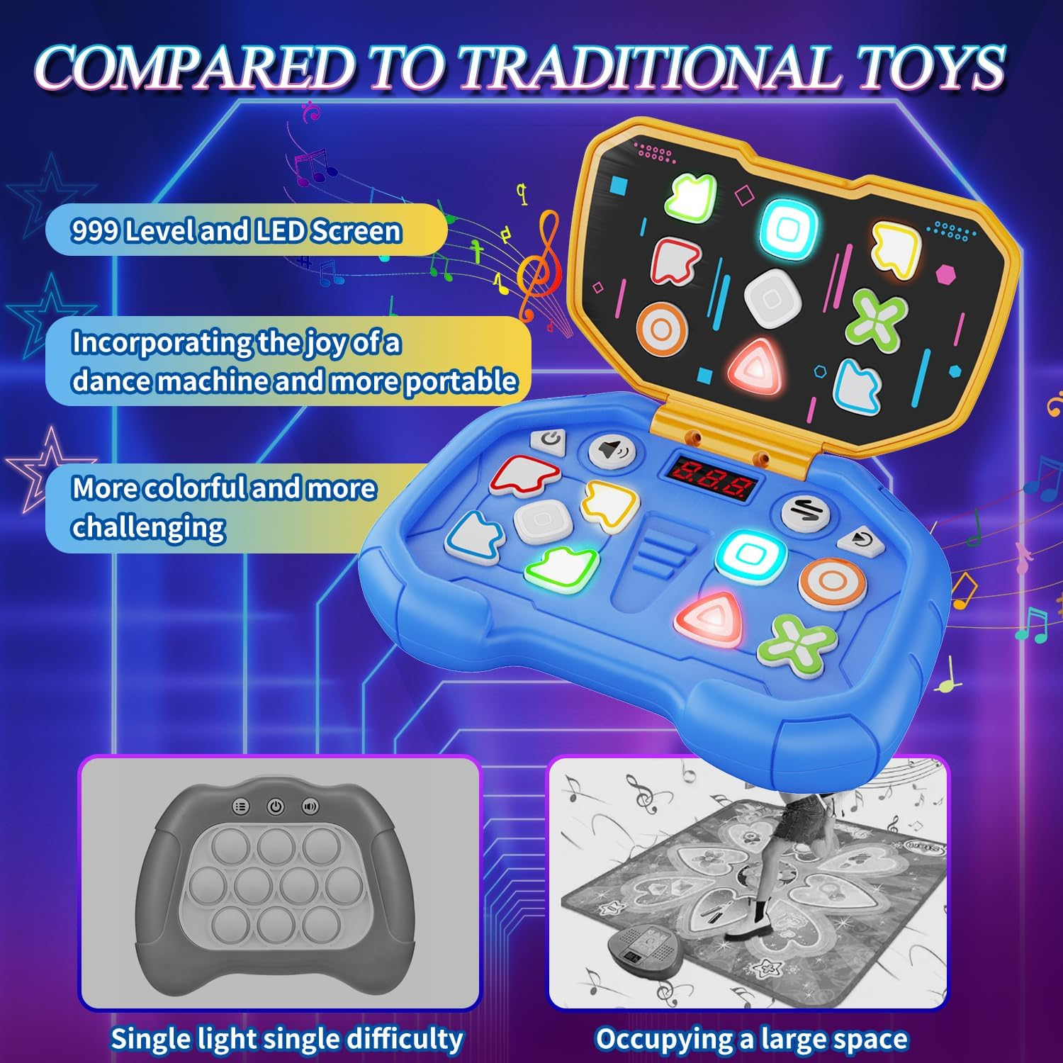 Handheld Dance Game,4 Mode,999 Level,Sensory Toys,Fast Puzzle Game,ADHD,Pop Fidget Toys for Kids Age 6-12,Birthday Gifts for Girls and Boys (Blue)