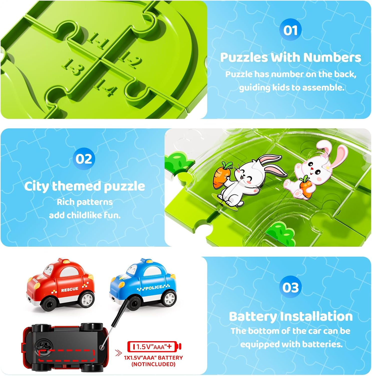 48 Piece Puzzle Race Track Car Set for Kids Ages 3-6 - Floor Puzzle Car Tracks for Boys & Girls | Toddler Building Toy Gift