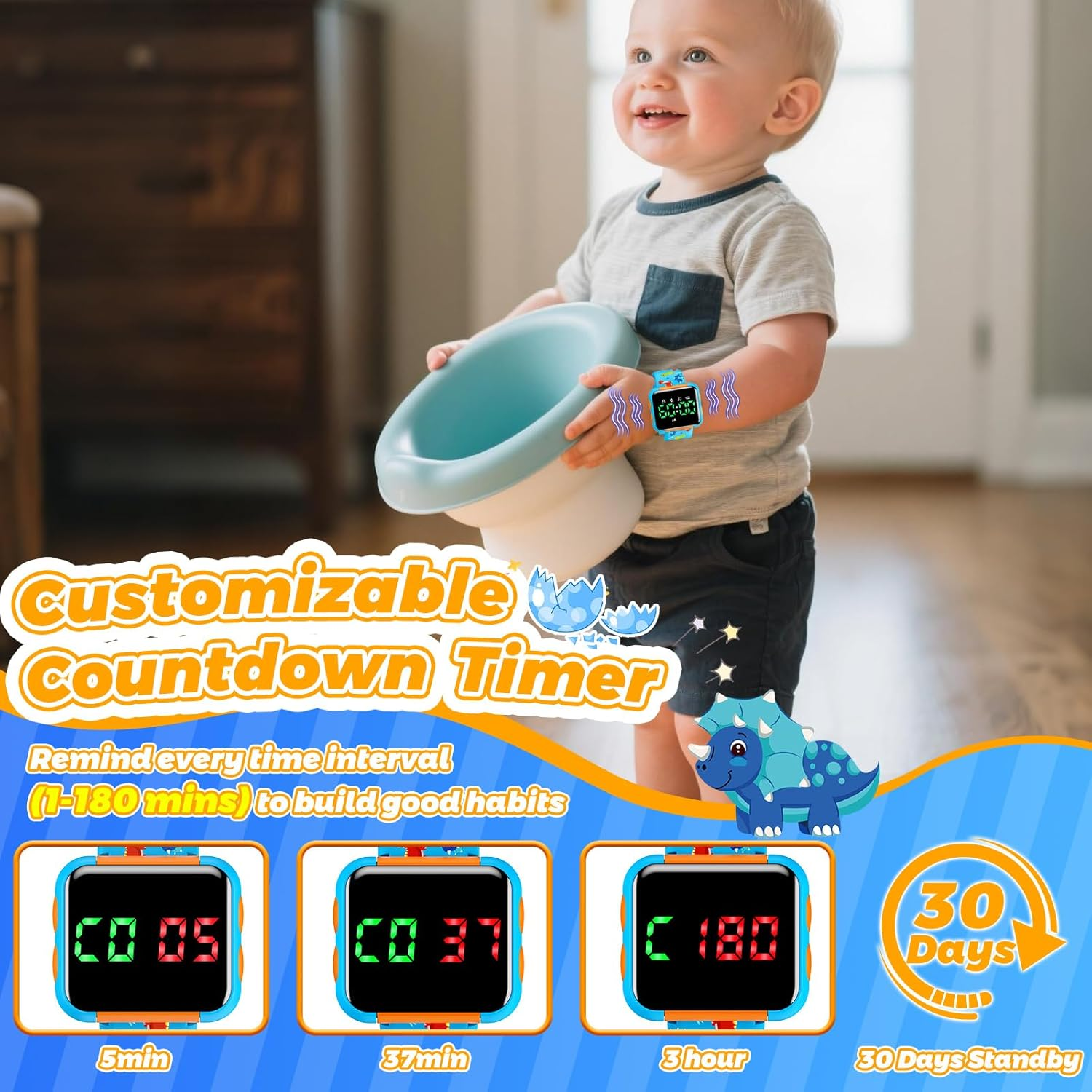 Potty Training Watch & Board Book for Toddlers Ages 2-4 - Water Resistant Dinosaur Watch with Toilet Reminders | Boys Birthday Gift