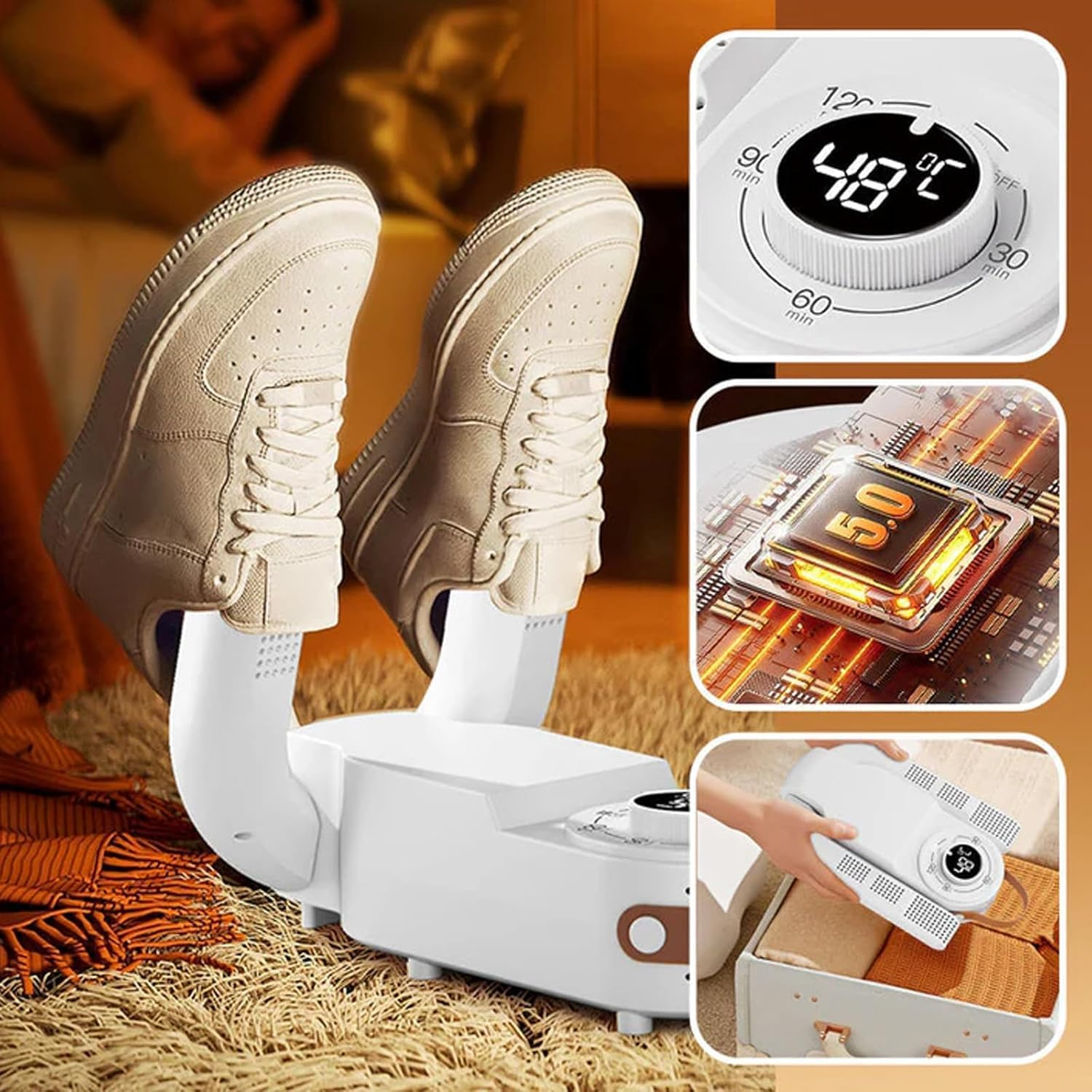 Shoe Dryer with Heat - Electric Boot Dryer for Work Boots & Sneakers | Deodorizing Shoe Warmer with Timer & 360° Airflow