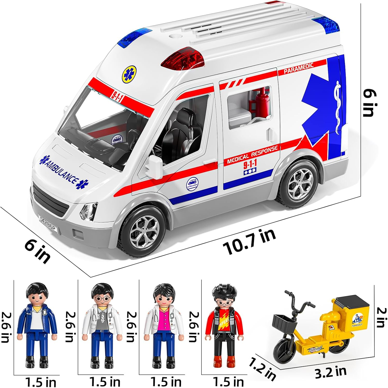 Paramedic Ambulance Playset - Medical Response Vehicle with 6 Opening Doors & 4 Figures