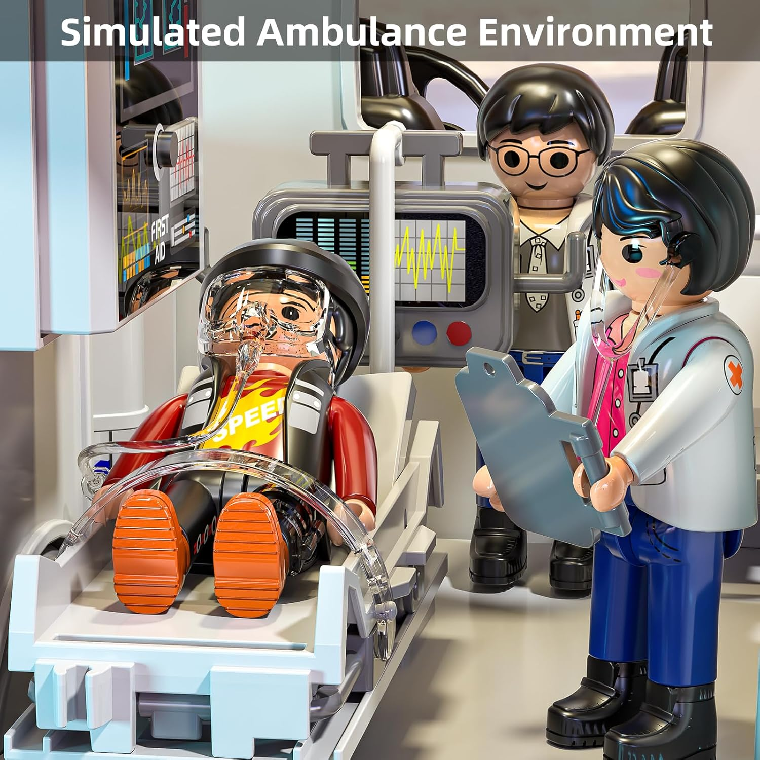 Paramedic Ambulance Playset - Medical Response Vehicle with 6 Opening Doors & 4 Figures