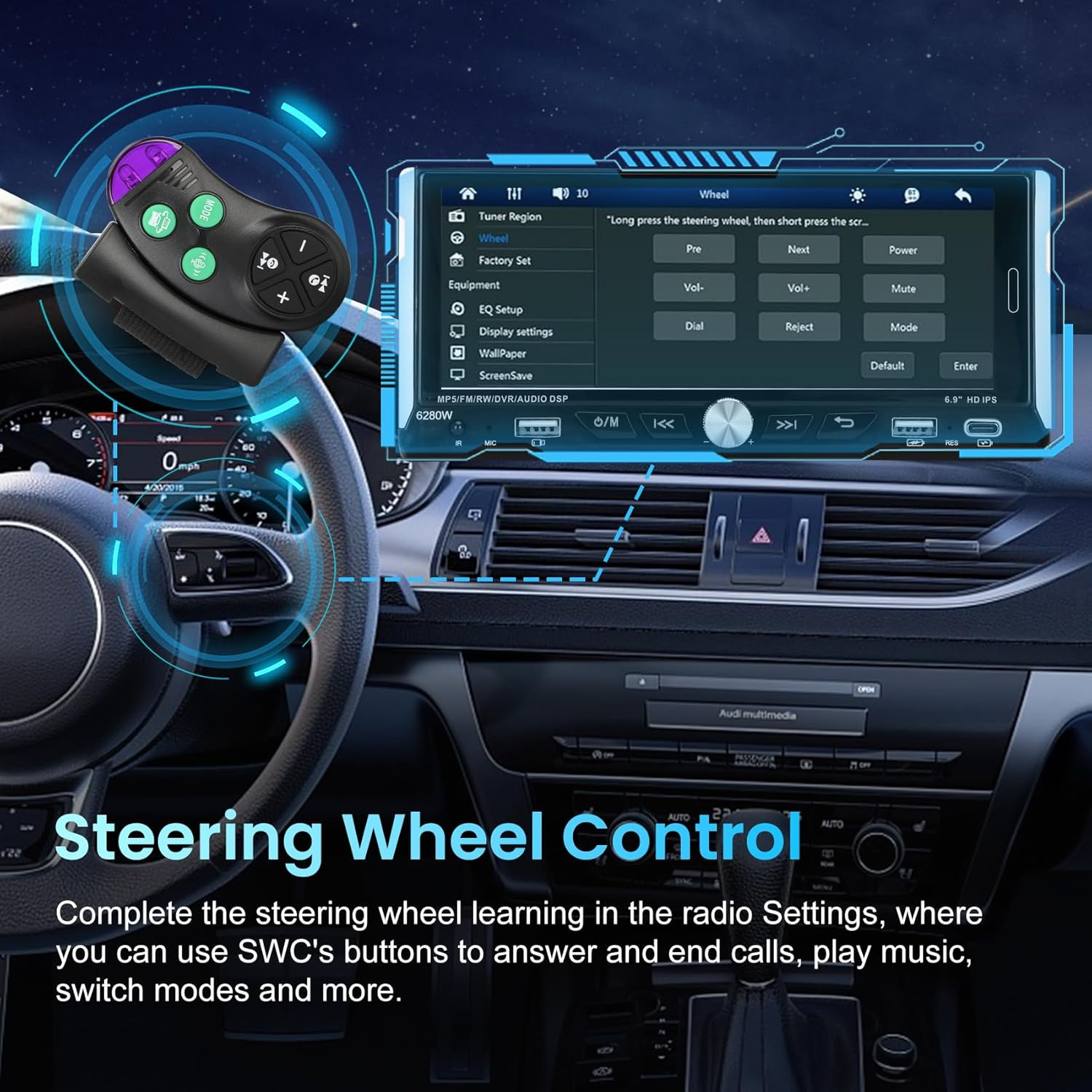 6.9" Wireless CarPlay Car Stereo - Double Din Apple CarPlay & Android Auto Touchscreen Radio with Backup Camera, Bluetooth, FM/AM, 6280W