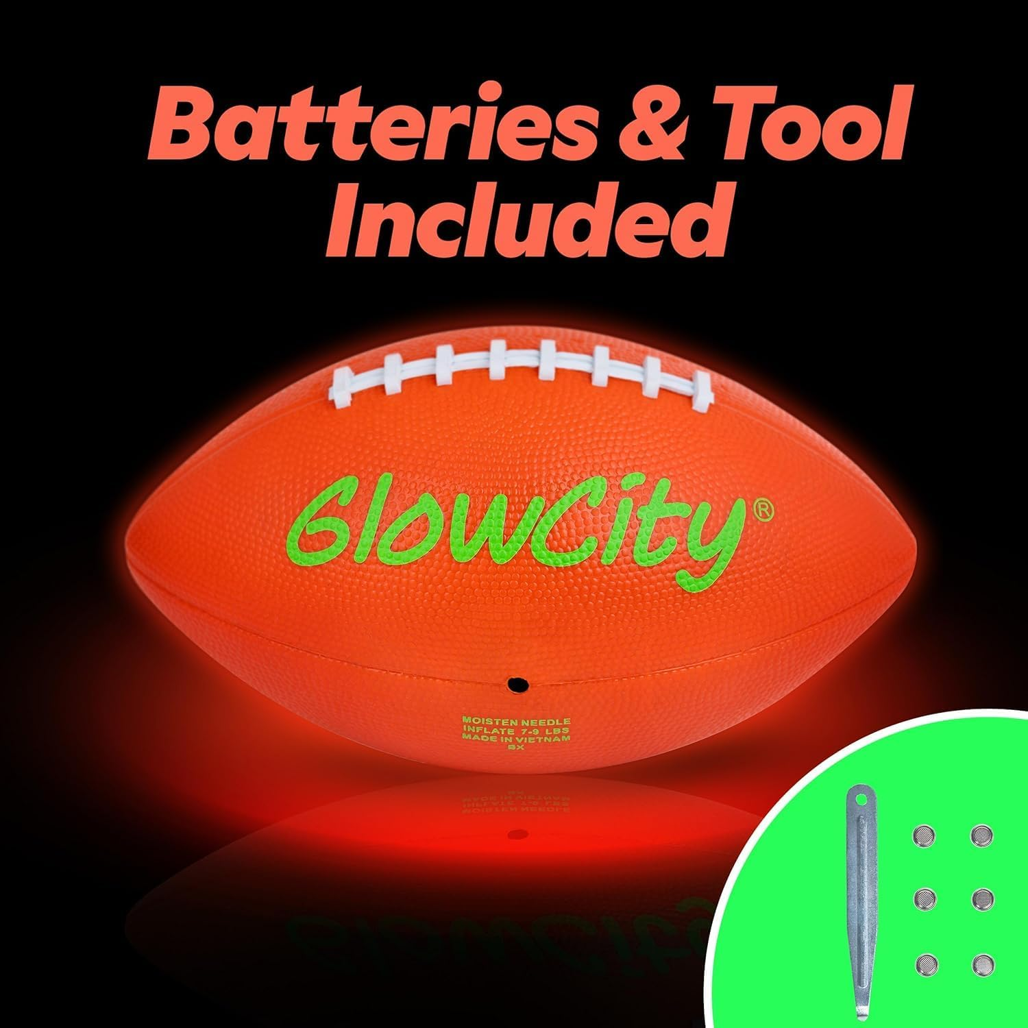 GlowCity LED Light Up Football - Youth Size 3 - Glow in the Dark Football with Batteries & Tool Included for Night Games