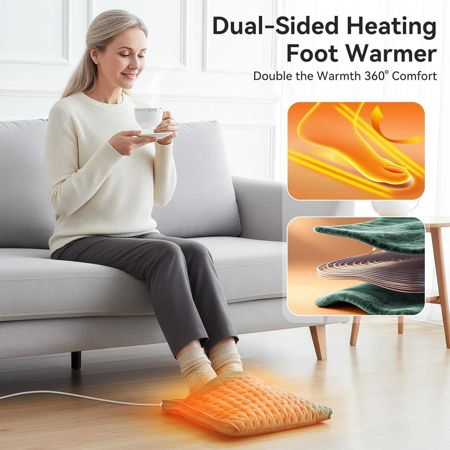 Electric Heated Foot Warmer Pad - 6 Temperature Settings & 4 Timer Options - Machine Washable Heating Pad for Feet, Legs, Back & Shoulders