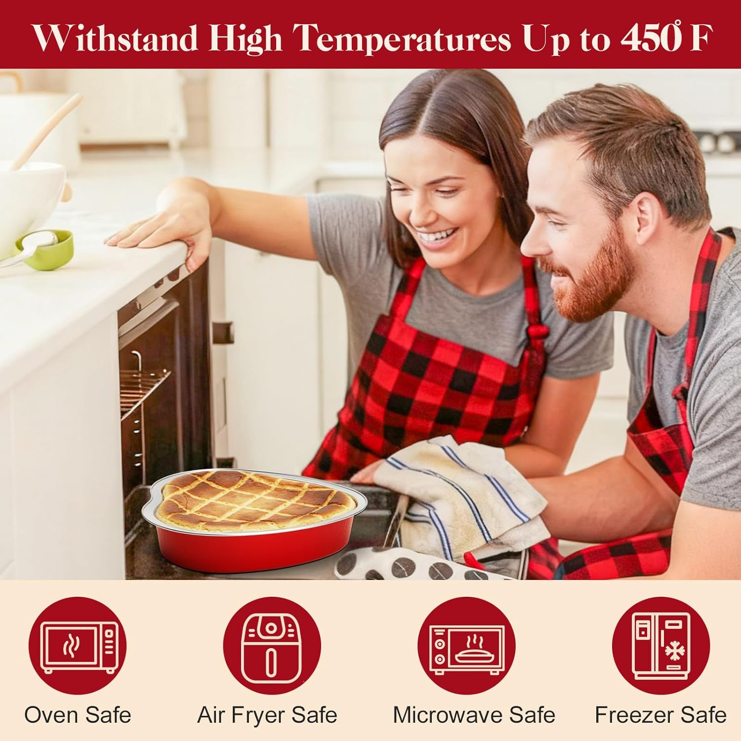 Valentine's Day Heart Shaped Cake Pans with Lids - 15 Pack Disposable Aluminum Foil Containers with Spoons & Sealing Stickers for Party Desserts