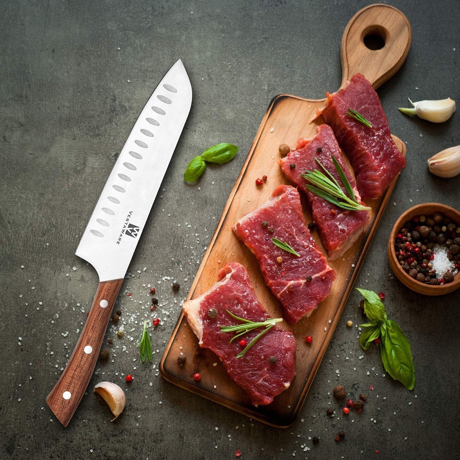 Vestaware Professional Stainless Steel Knife Set - 15-Piece German Steel Kitchen Knives with Wooden Block & Sharpener