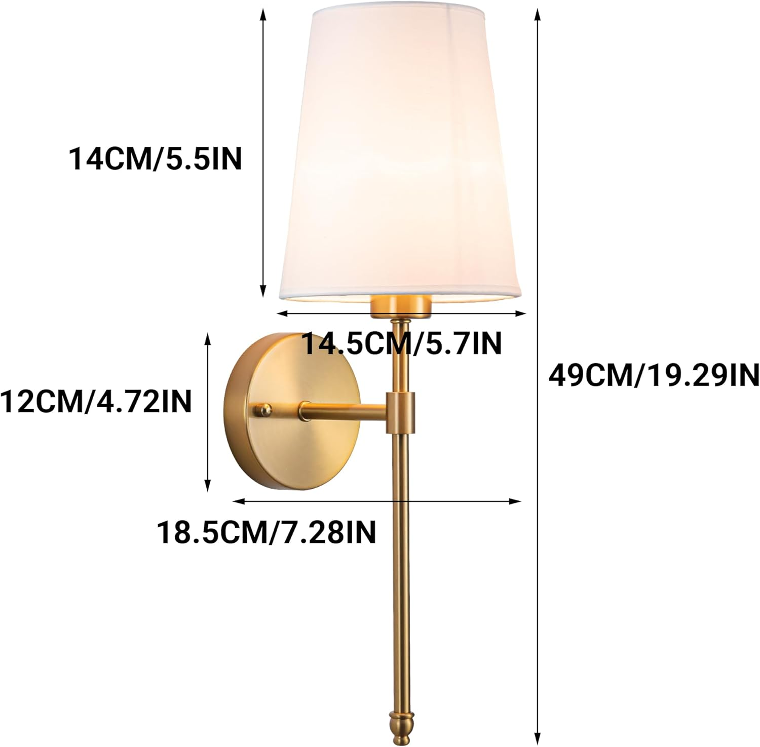 Modern Brass Wall Sconce with Fabric Shade - Gold Wall Light Fixture for Bedroom, Living Room & Hallway