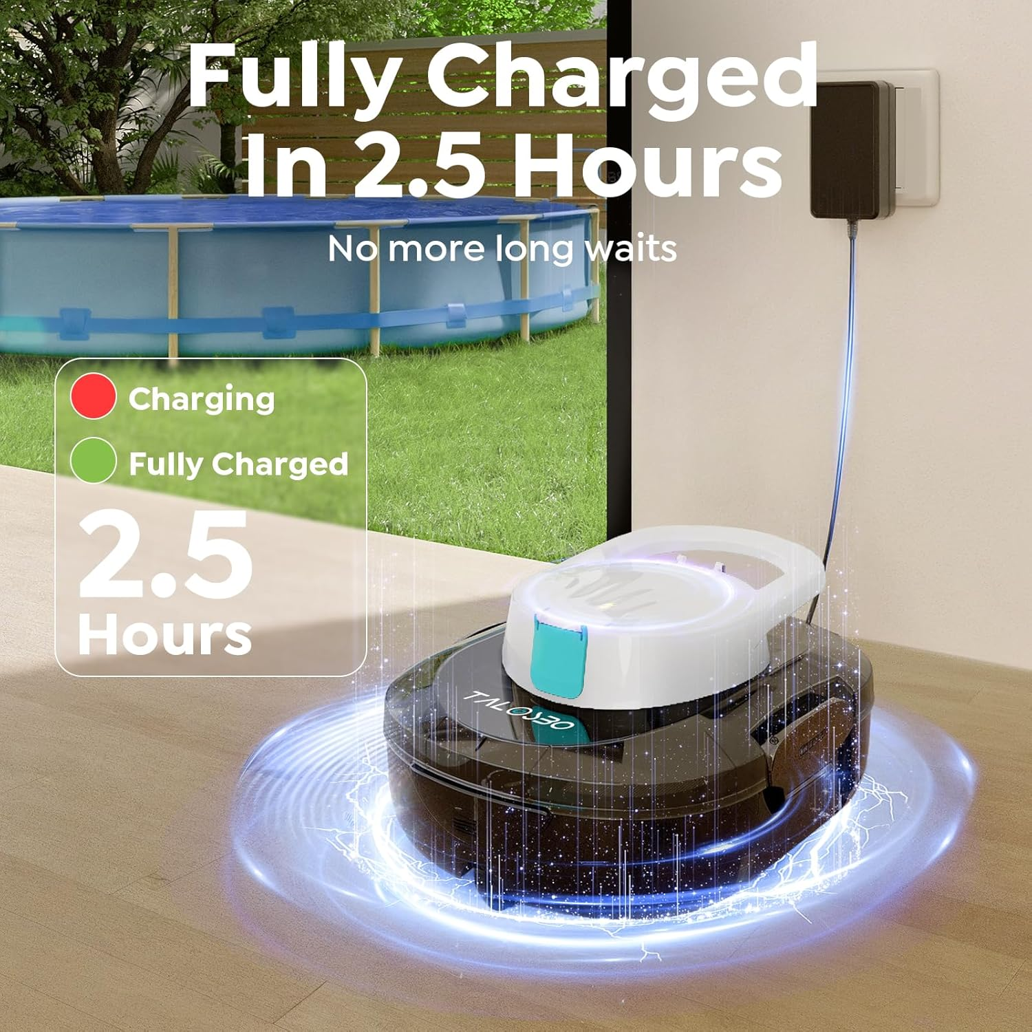 Cordless Robotic Pool Cleaner - Automatic Pool Vacuum with 120 Min Runtime, Dual Motors & Auto Parking for Above Ground Pools
