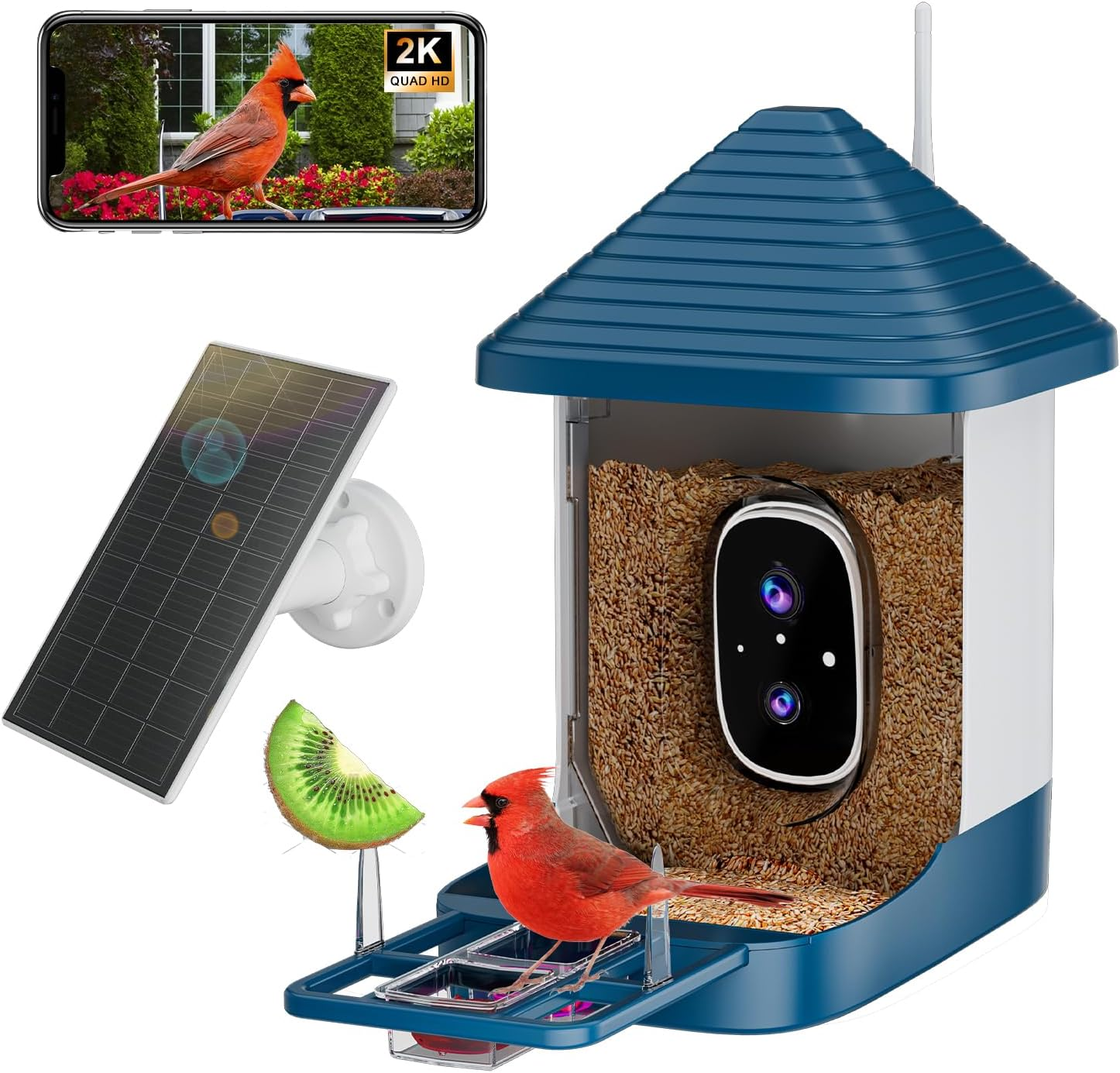 AI Smart Bird Feeder with Camera - Solar Powered 2K HD Bird Watching Camera with Species Recognition for 10,000+ Birds