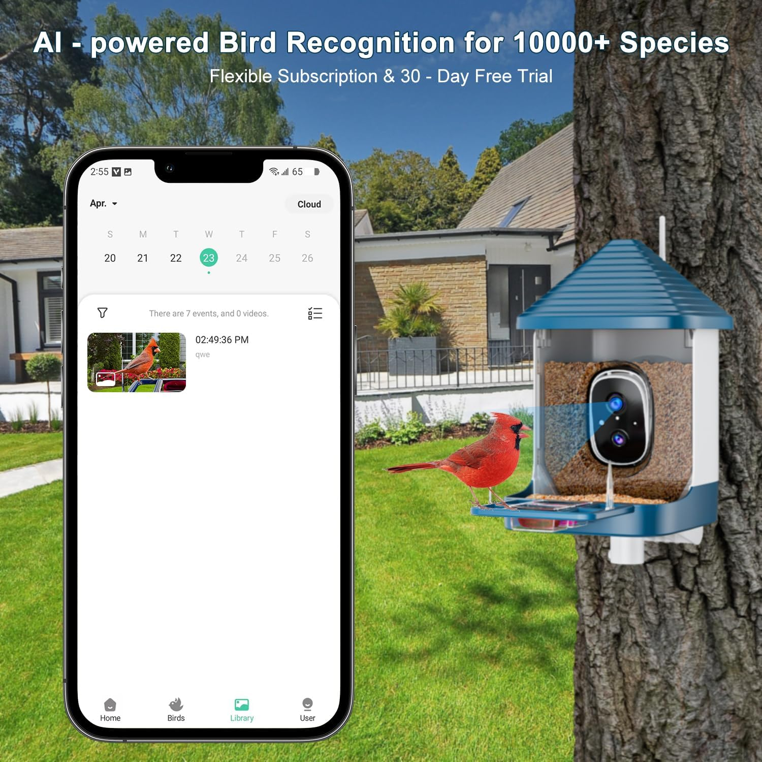 AI Smart Bird Feeder with Camera - Solar Powered 2K HD Bird Watching Camera with Species Recognition for 10,000+ Birds