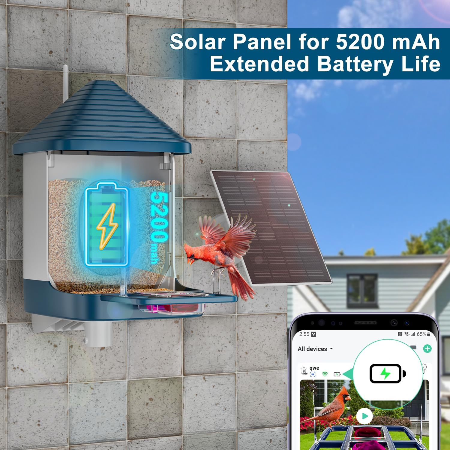 AI Smart Bird Feeder with Camera - Solar Powered 2K HD Bird Watching Camera with Species Recognition for 10,000+ Birds