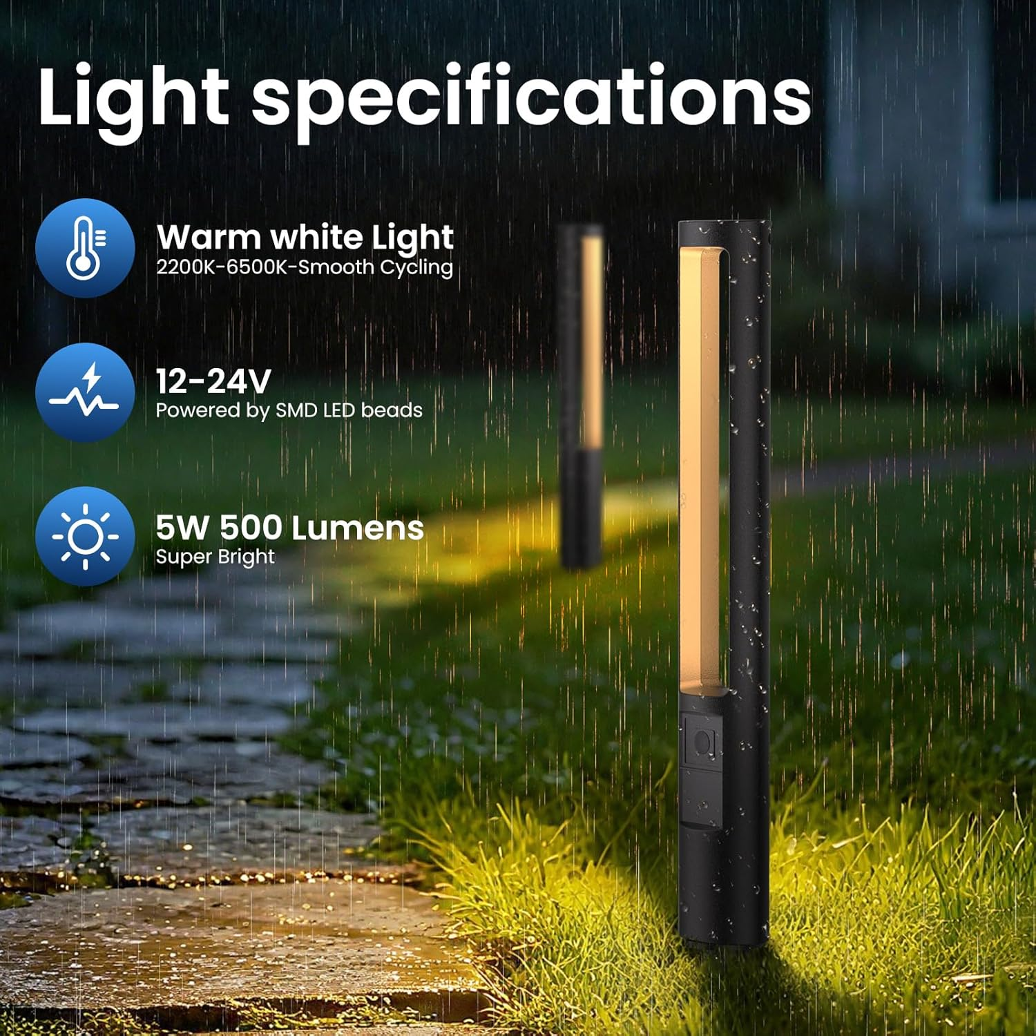 LED Landscape Bollard Light - 96W Photocell Controlled Pathway Light with 6 Color Modes & Timer (2200K-6500K)