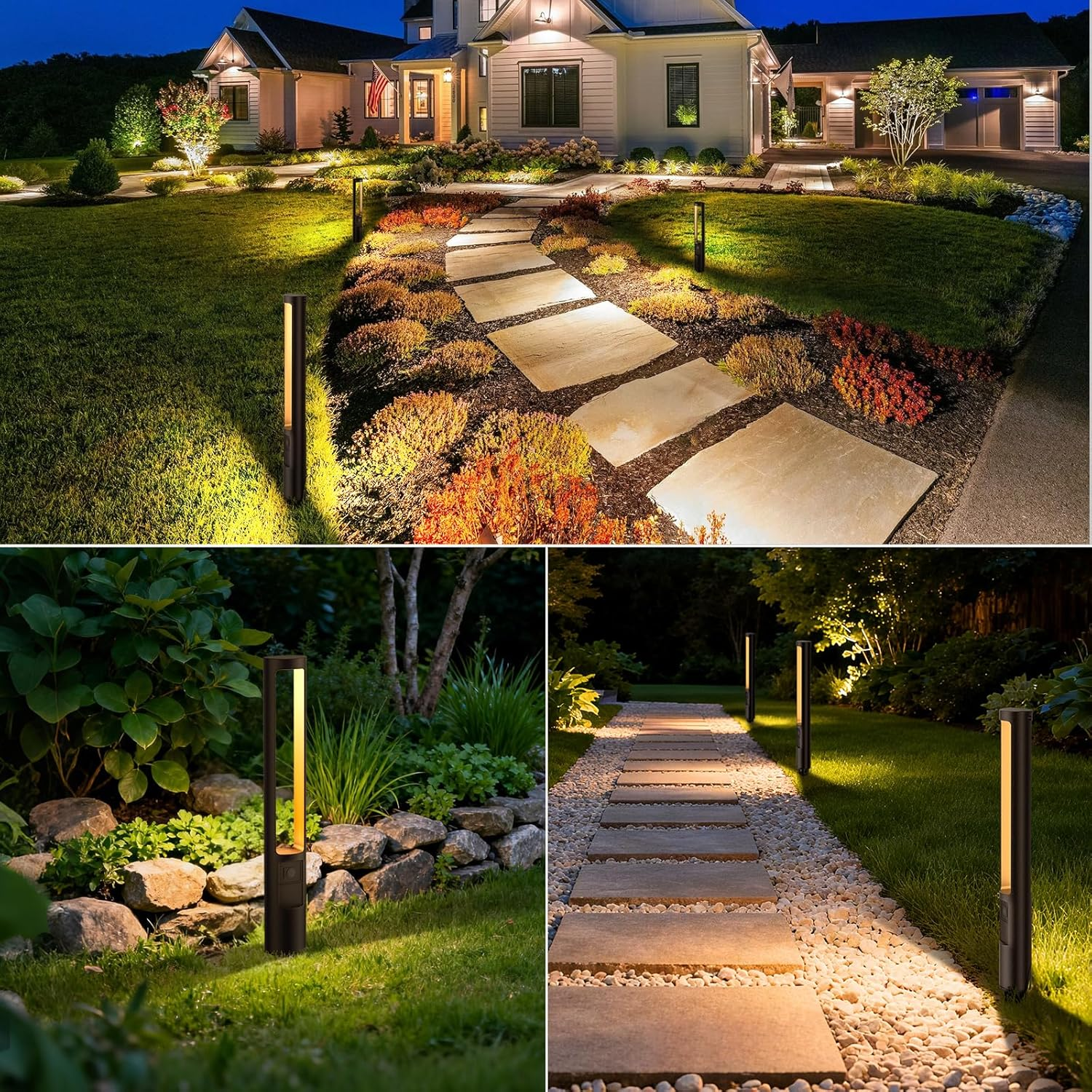 LED Landscape Bollard Light - 96W Photocell Controlled Pathway Light with 6 Color Modes & Timer (2200K-6500K)