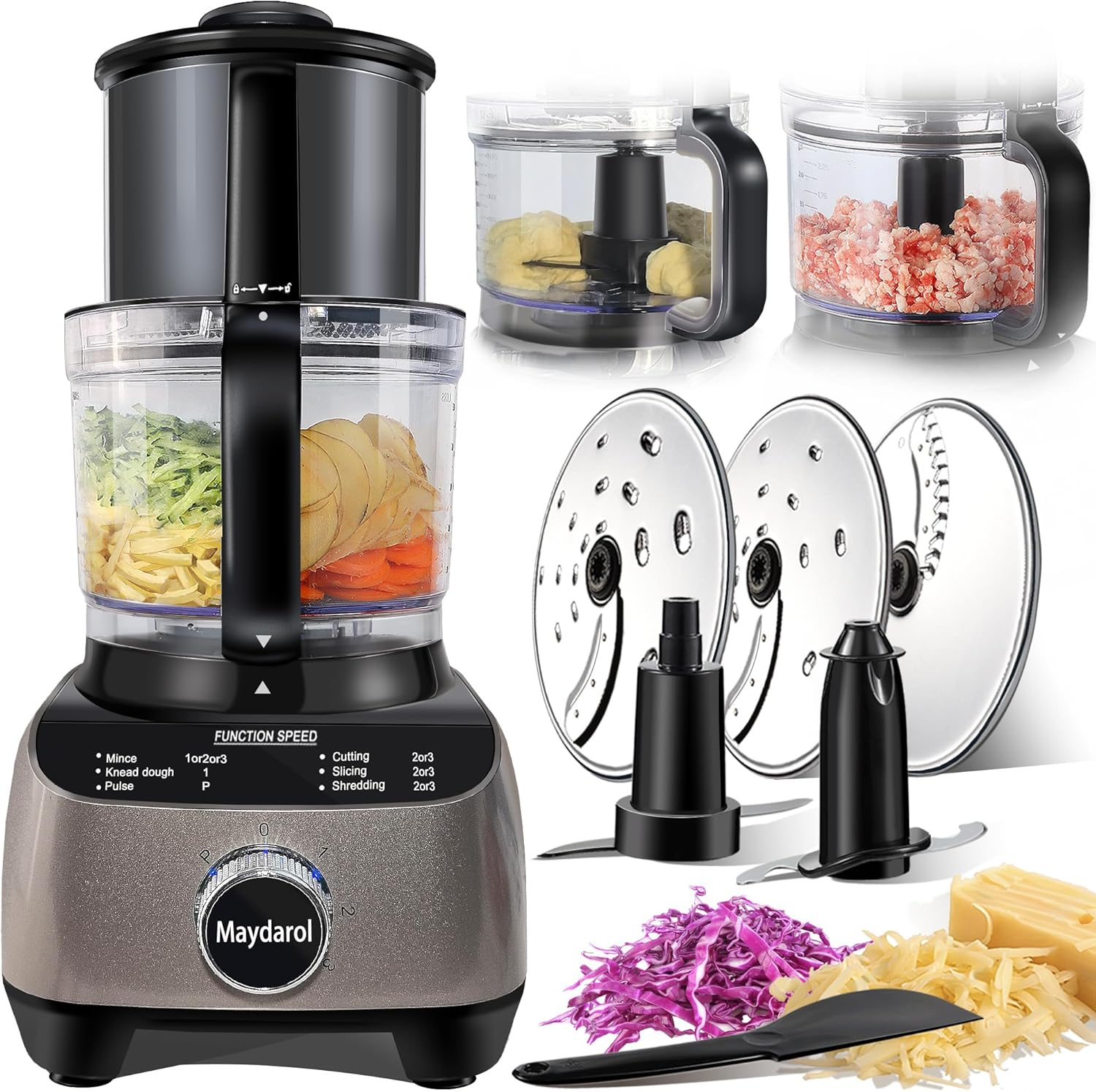 Food Processor - 8-Cup Multifunctional Electric Chopper with 3 Speed Settings, Dough Kneader & Meat Grinder