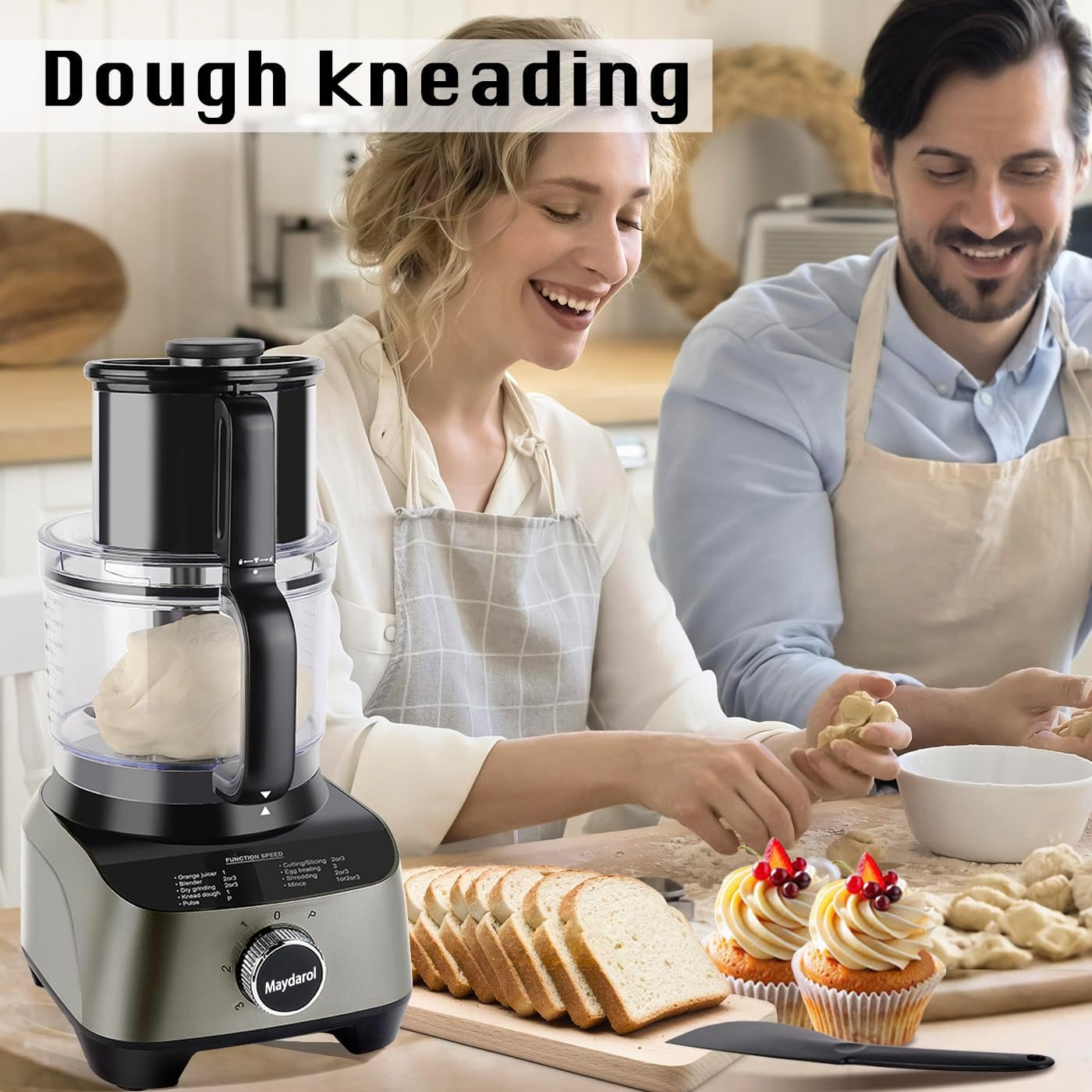 Food Processor - 8-Cup Multifunctional Electric Chopper with 3 Speed Settings, Dough Kneader & Meat Grinder