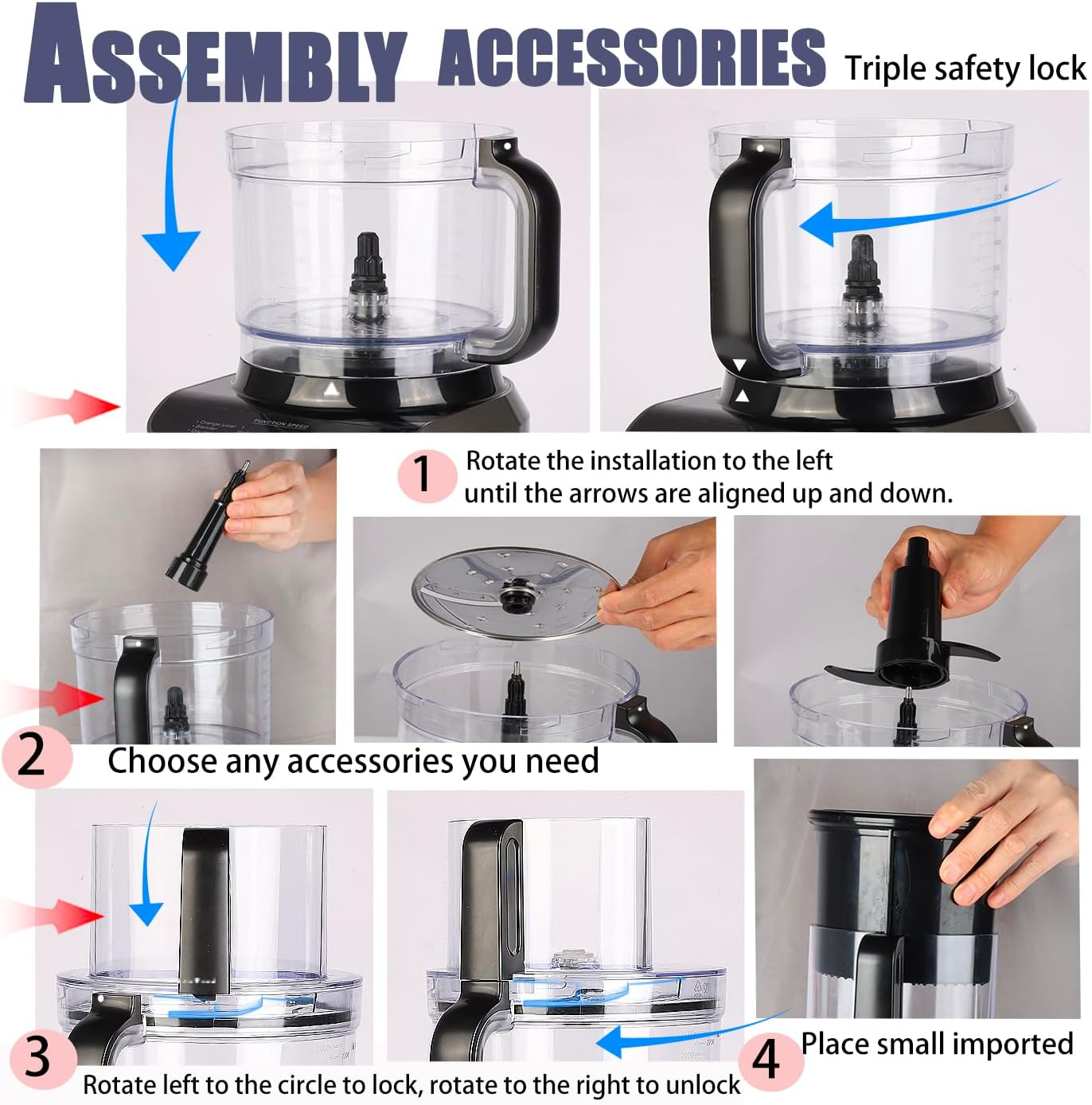 Food Processor - 8-Cup Multifunctional Electric Chopper with 3 Speed Settings, Dough Kneader & Meat Grinder