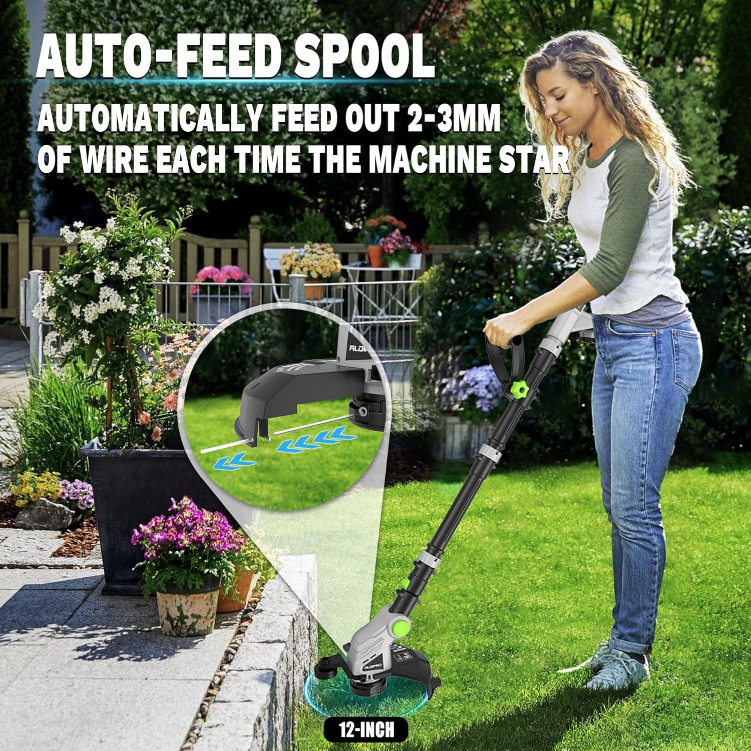 3-in-1 Cordless String Trimmer - 21V Electric Weed Eater with Auto-Feed Spool, Edger & Mower (12-Inch, 8500 RPM)