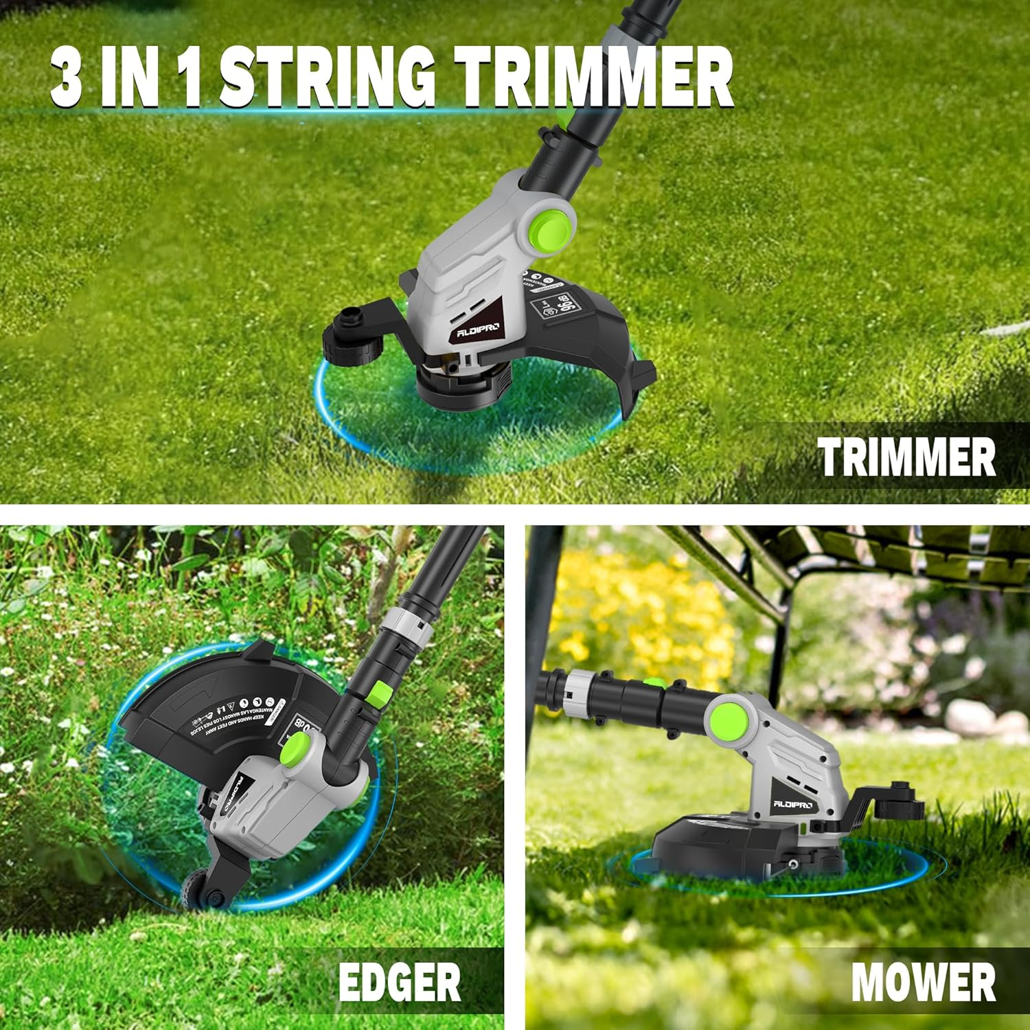 3-in-1 Cordless String Trimmer - 21V Electric Weed Eater with Auto-Feed Spool, Edger & Mower (12-Inch, 8500 RPM)